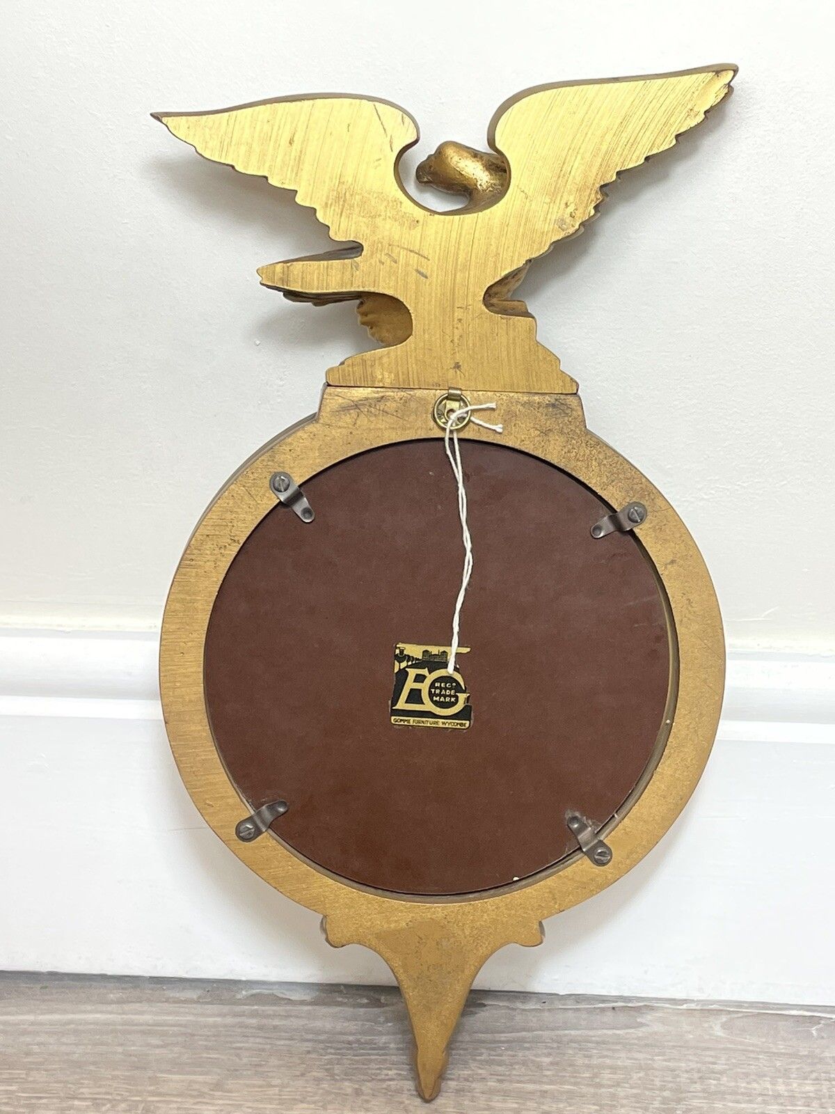 Beautiful Small Rare E Gomme English Gilt Eagle Crown Convex Wall Mirror C1950s photo for sale