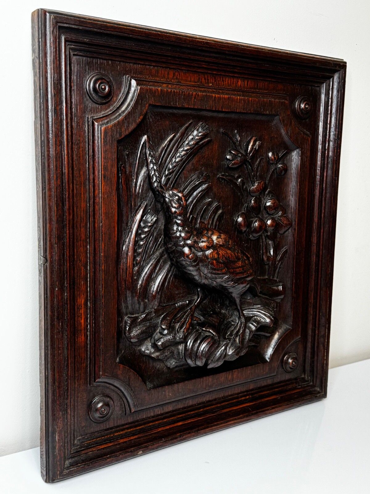 🏛️ Exceptional Victorian Carved Hunting Panel Pugin Design Grouse In Wetlands photo for sale