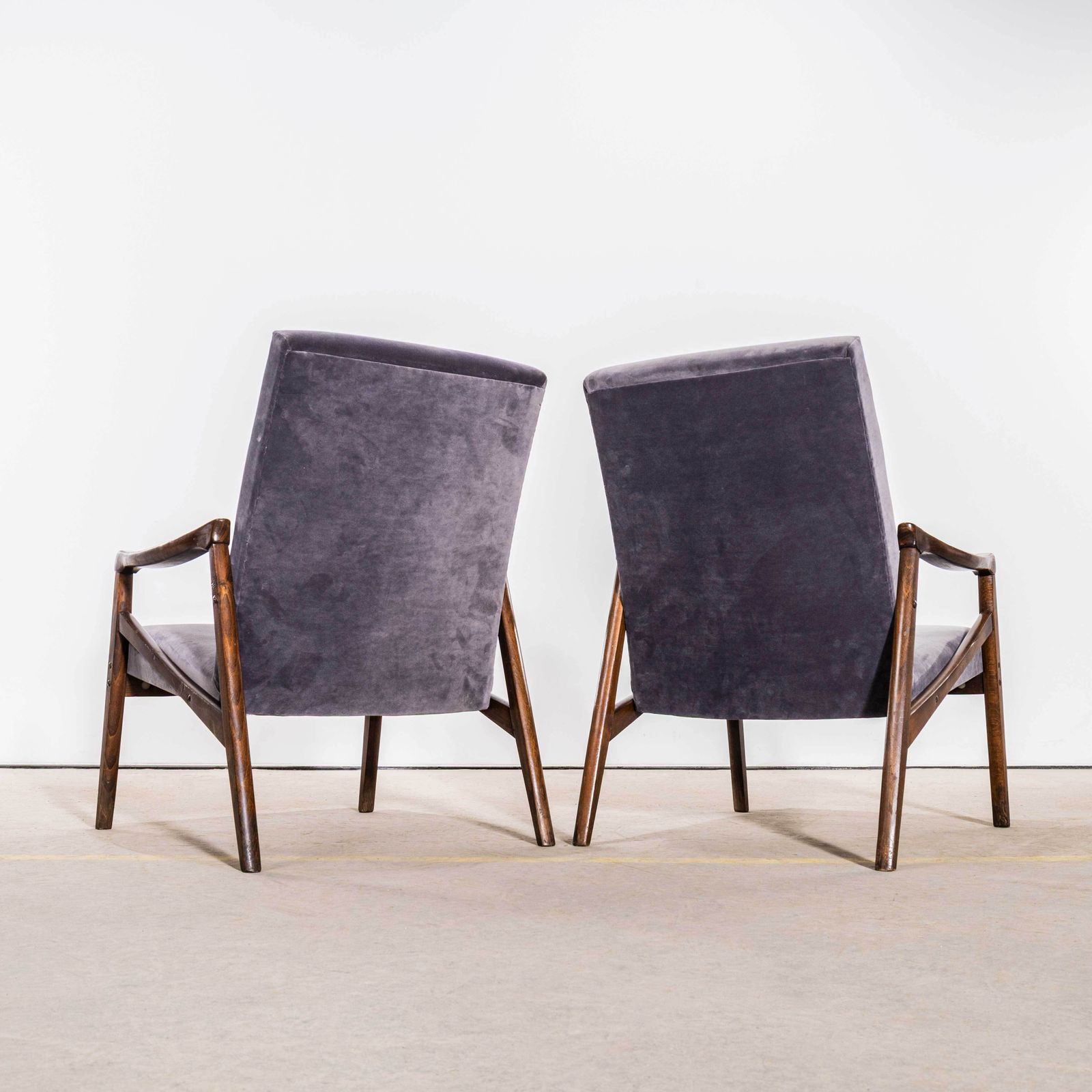 1950’s Jaroslav Smidek Original Re Upholstered Armchairs In Grey Cotton Velvet photo buy