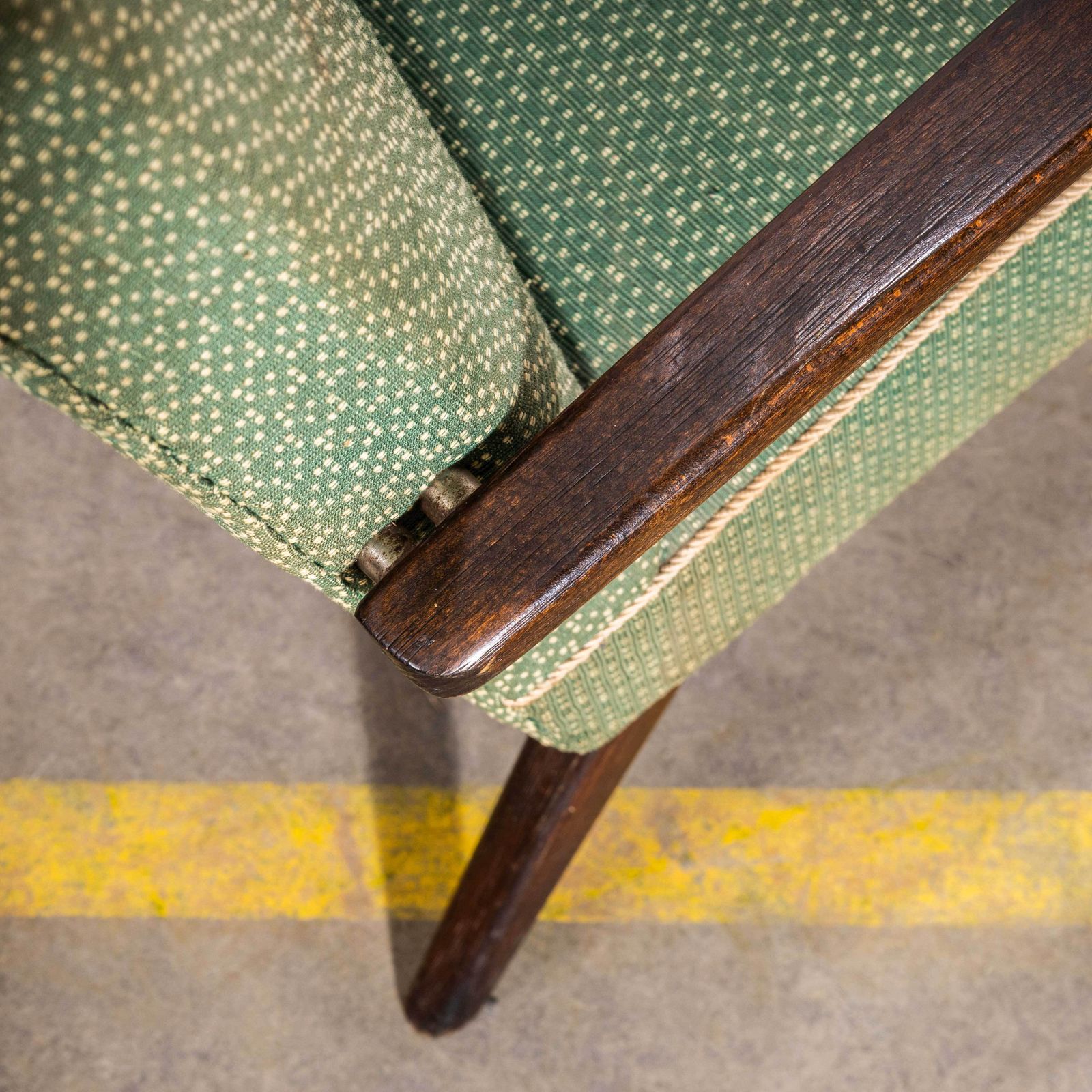 photo for sale 1950’s Jaroslav šmídek Original Sprung Seat Armchairs In Geometric Jacquard Fabric