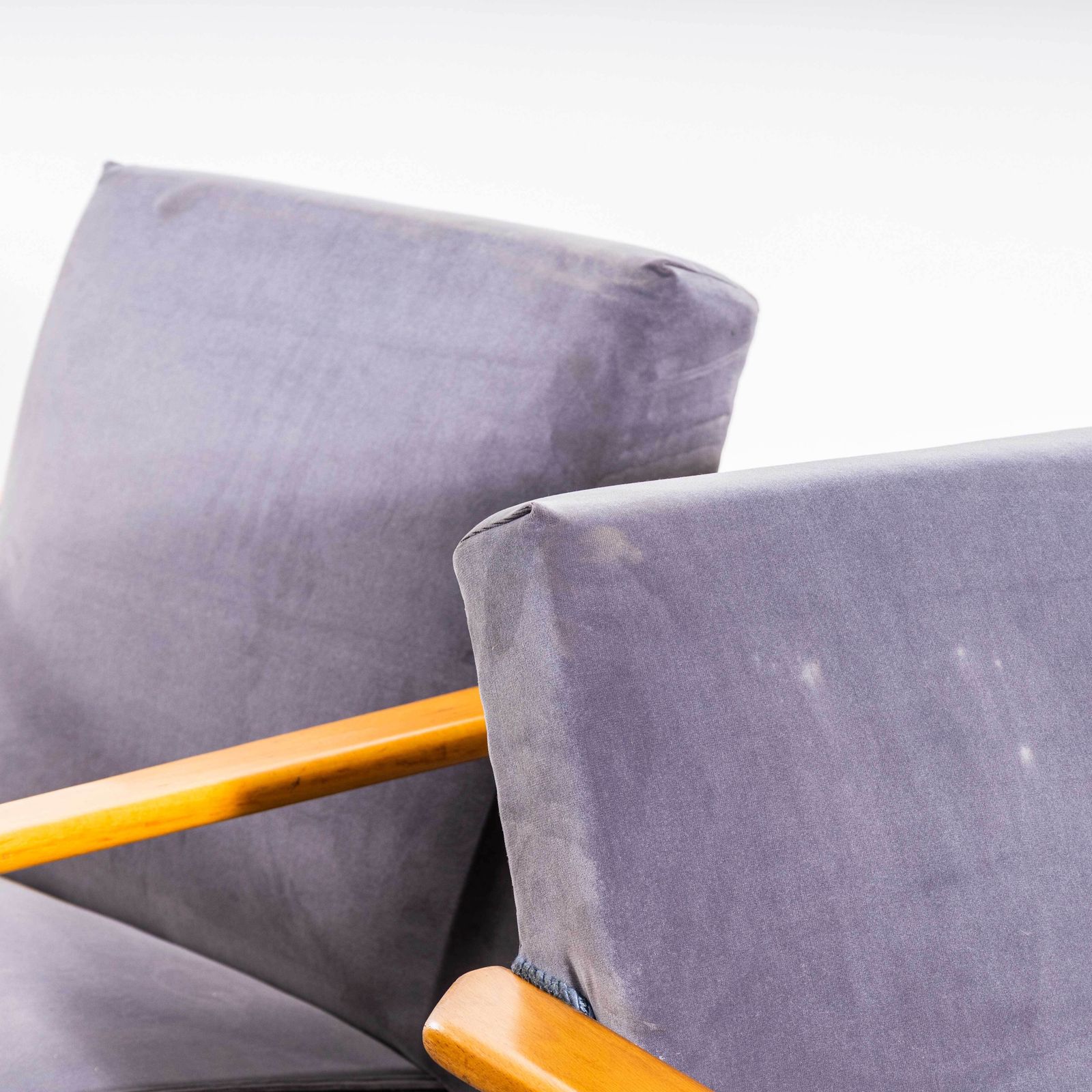 1950’s Mid Century Upholstered Grey Armchairs With Straight Arms photo for sale