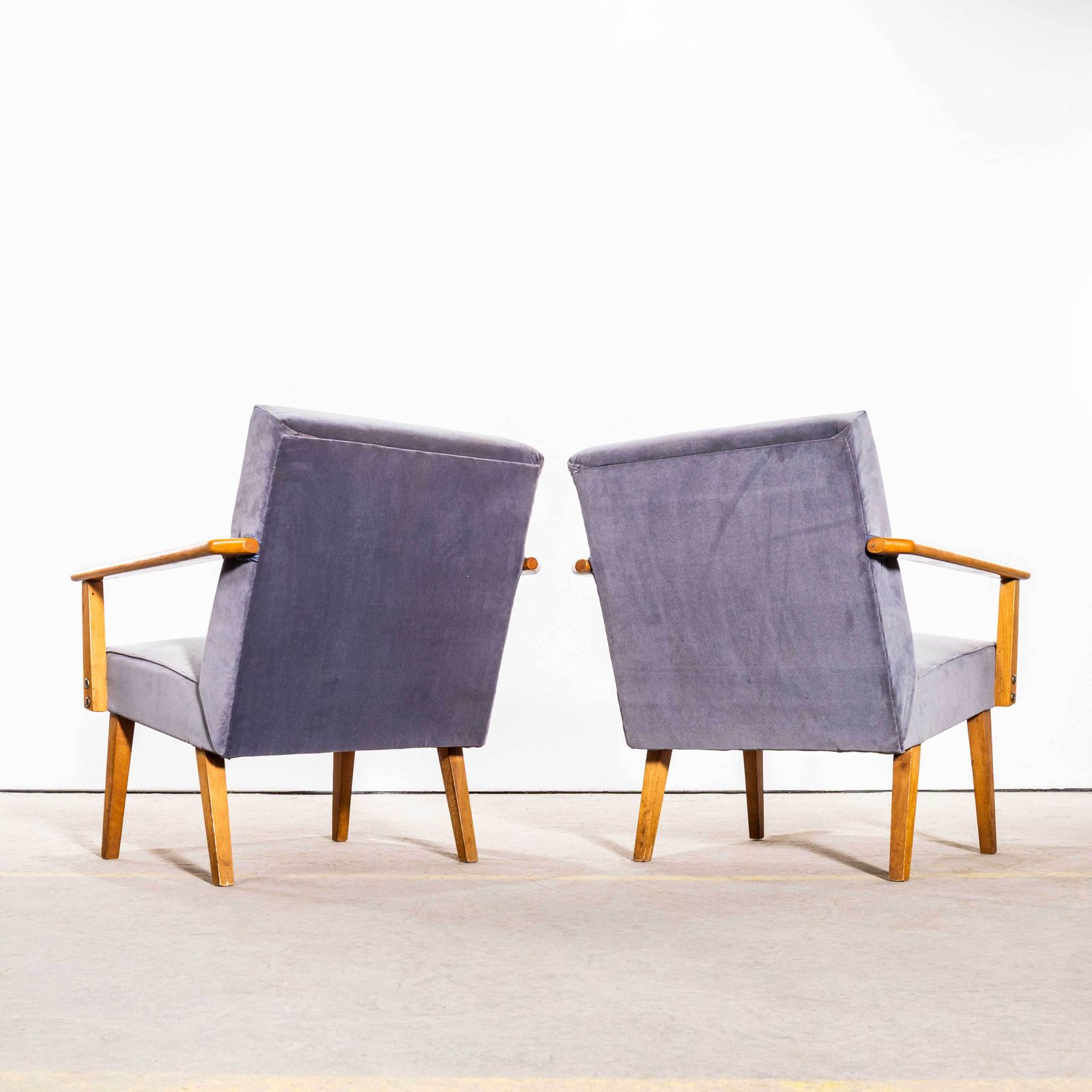 1950’s Mid Century Upholstered Grey Armchairs With Straight Arms photo buy