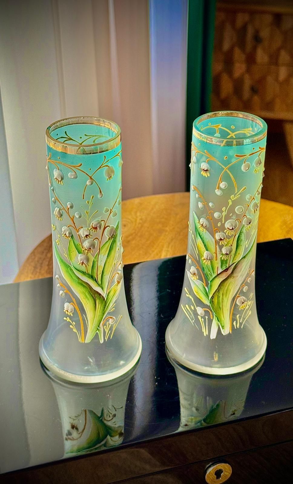 Pair Of Art Nouveau Satin Glass Vases, Attributed To Legras photo 285.0