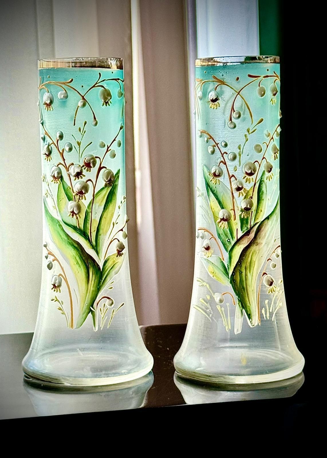 photo furniture Pair Of Art Nouveau Satin Glass Vases, Attributed To Legras