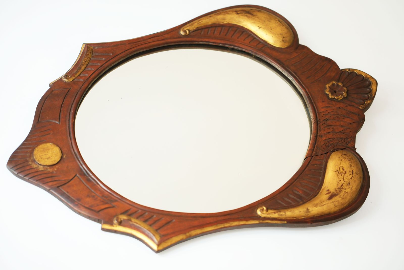 Antique Oval Giltwood Mirror With A Carved Wooden Frame, Eastern Europe, Circa 1900 photo furniture