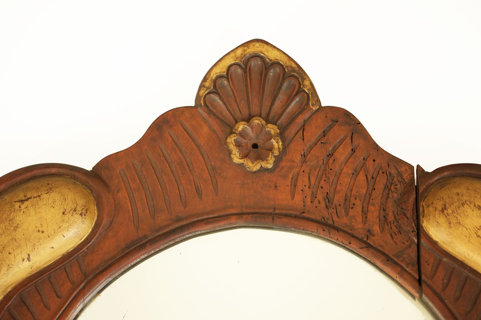 Antique Oval Giltwood Mirror With A Carved Wooden Frame, Eastern Europe, Circa 1900 photo Home Decor