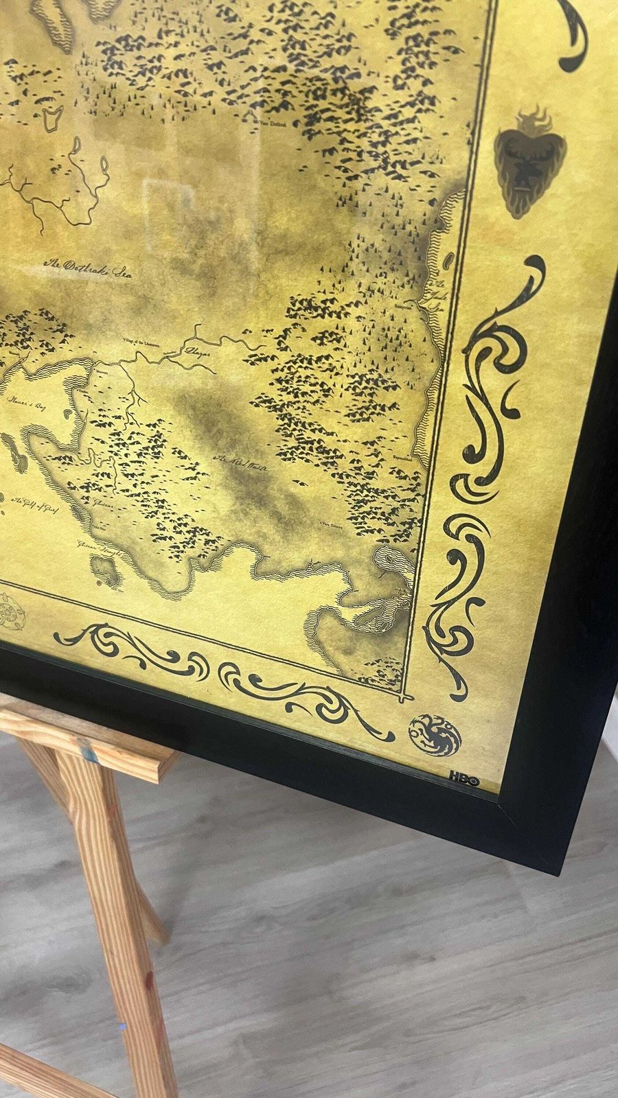 Framed Glazed Game Of Thrones Westeros And Essos Map Picture Poster photo for sale