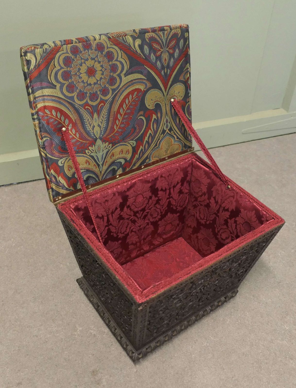 Anglo Indian Profusely Carved Sewing Box Foot Stool A Very Attractive Piece