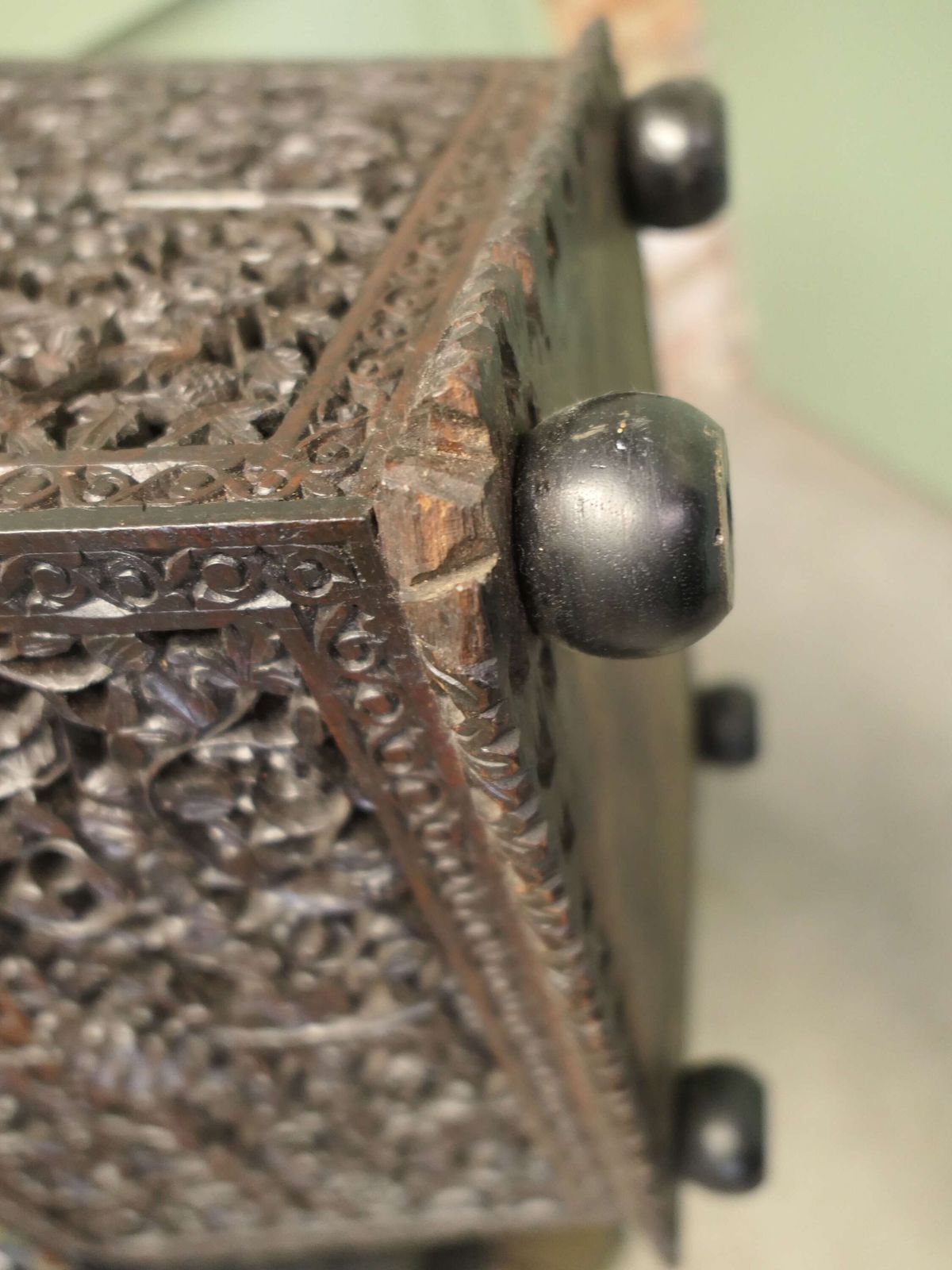 Anglo Indian Profusely Carved Sewing Box Foot Stool A Very Attractive Piece photo for sale