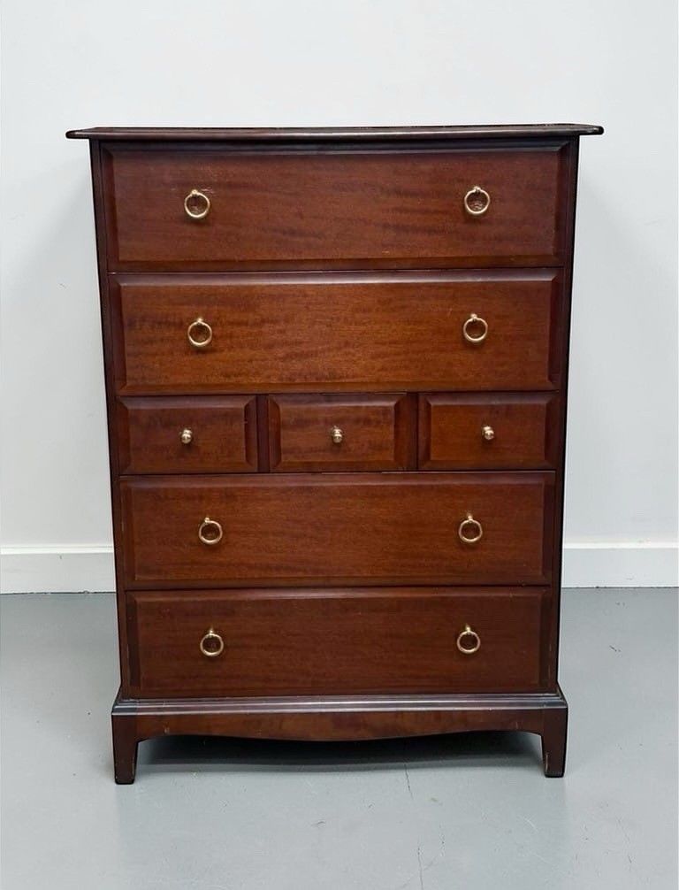 Stag Minstrel Mahogany 7 Drawer Tall Boy Chest Of Drawers Mid Century Retro photo vinterior