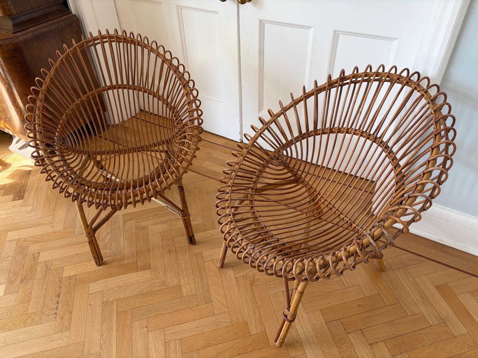 Franco Albini Pair Rattan Hoop Chairs 1950s Italian photo for sale