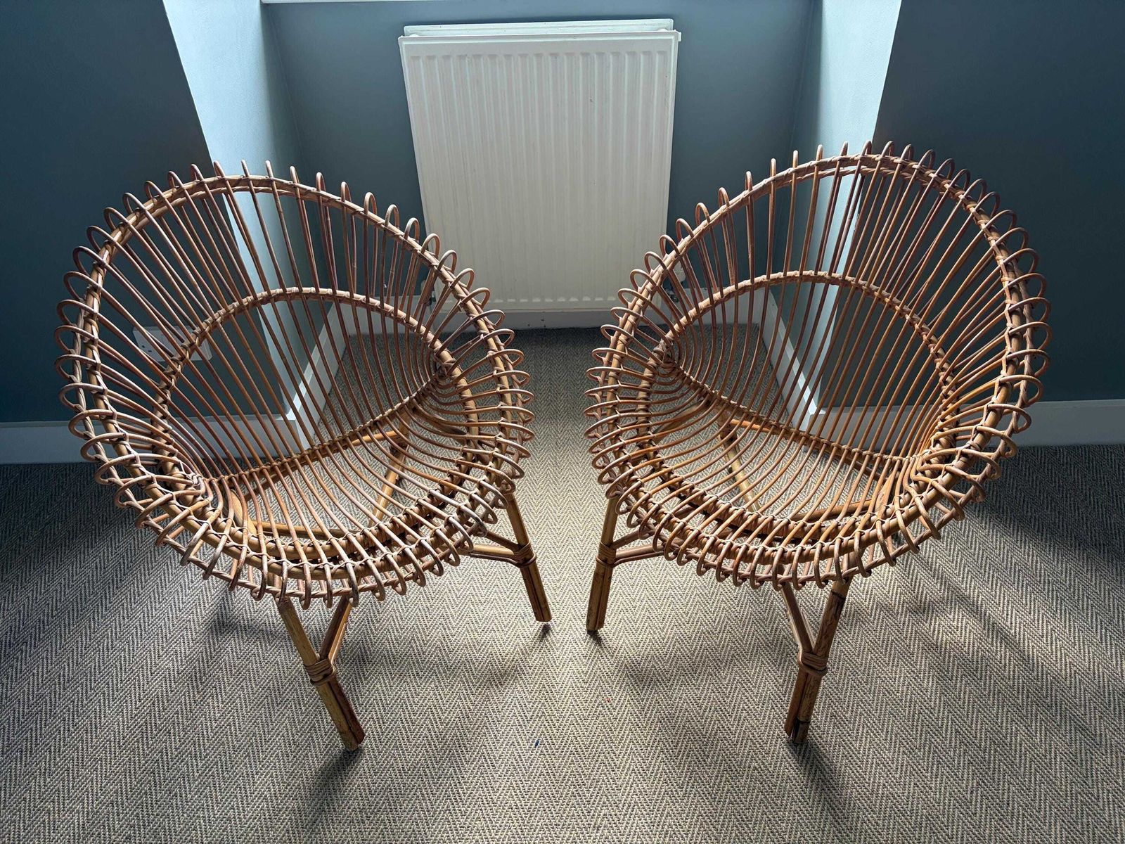 photo for sale Franco Albini Pair Rattan Hoop Chairs 1950s Italian