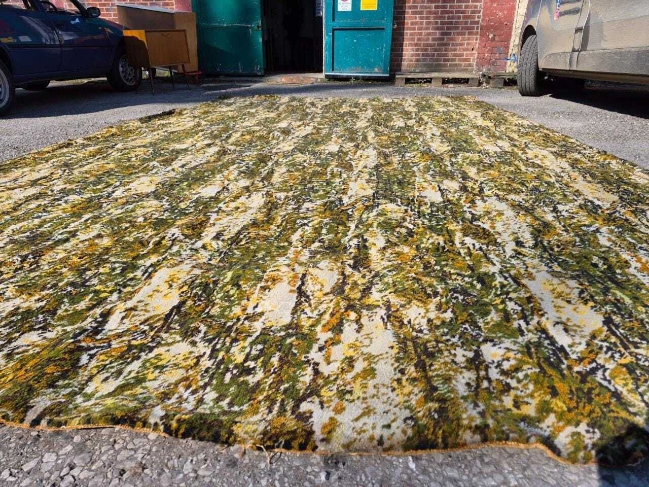 Vintage Mid Century Axminster Wool Carpet Green & Brown Retro Pattern 70's Mcm photo Textiles