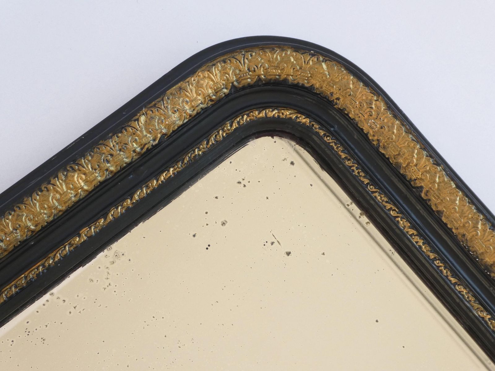 Tall Antique French Louis Philippe Mirror, Arched Gilt Wood 19th Century Mirror, Wall Mirror In Black And Gold photo 855.0