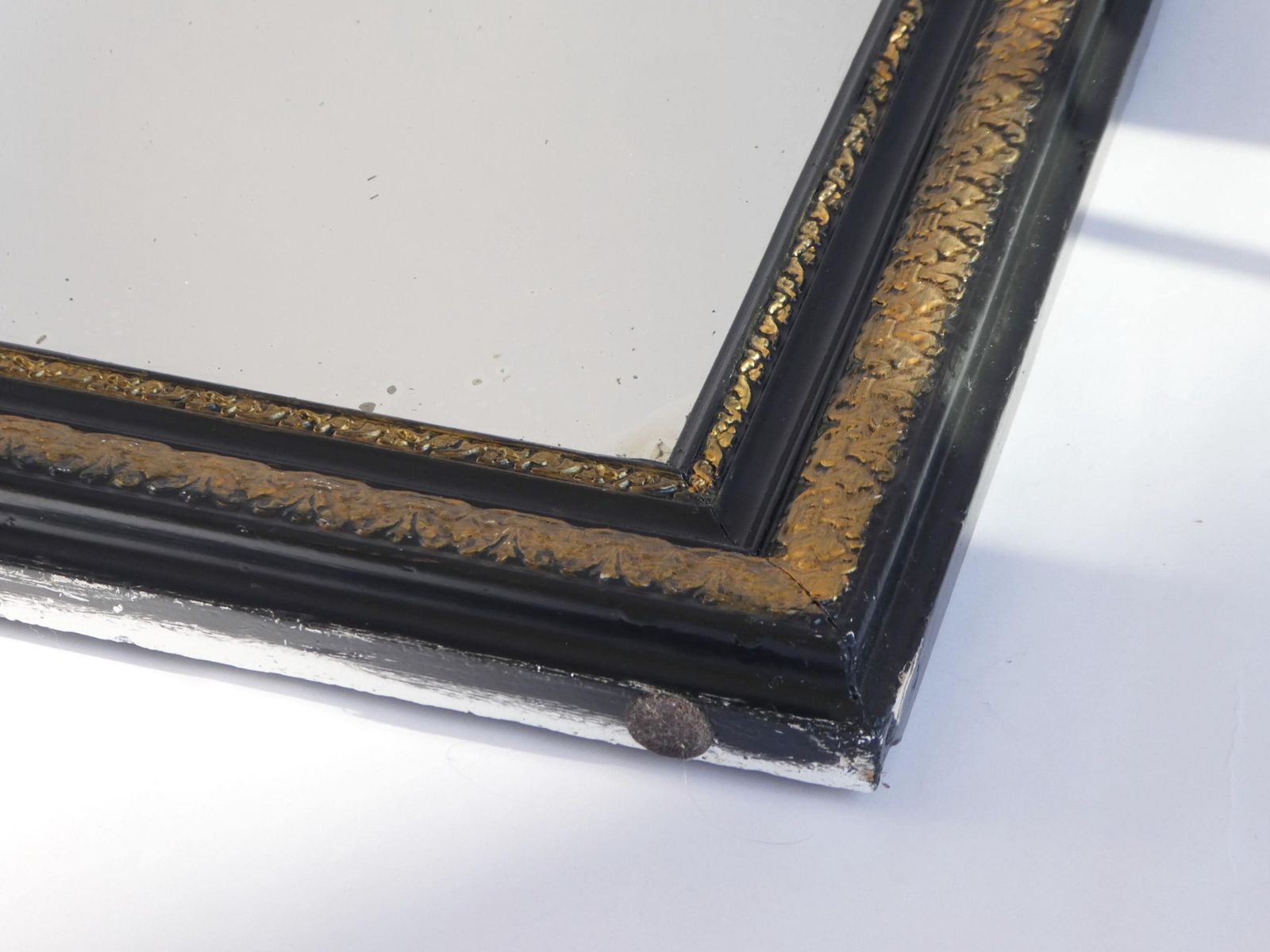 Tall Antique French Louis Philippe Mirror, Arched Gilt Wood 19th Century Mirror, Wall Mirror In Black And Gold photo vintage