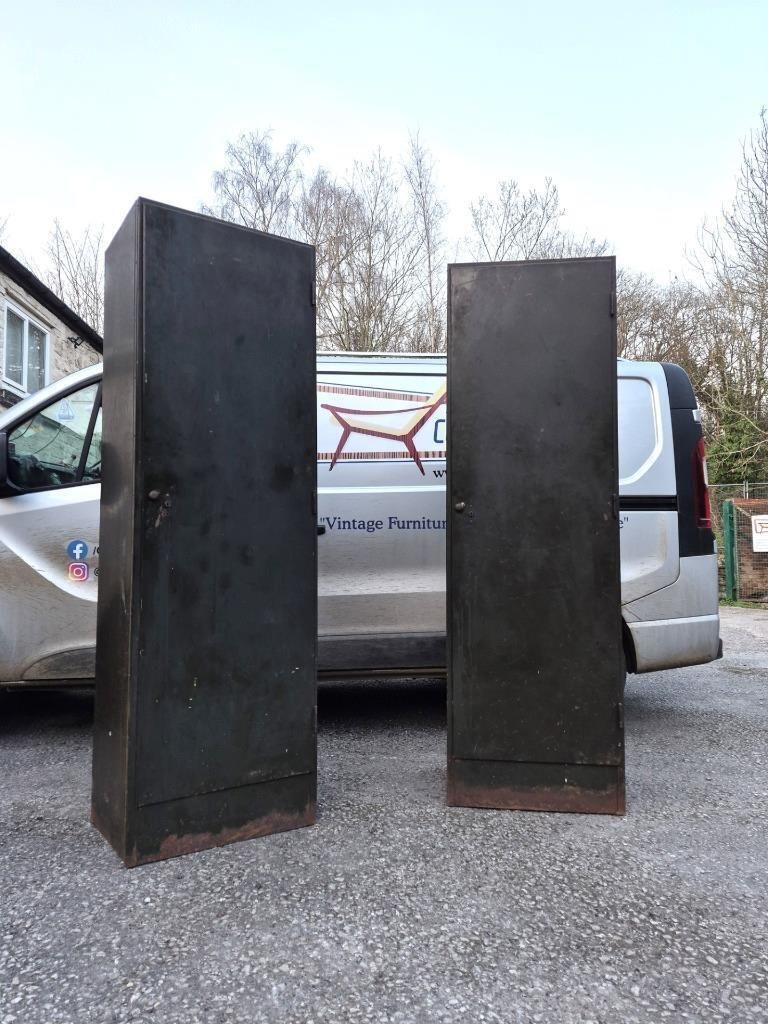 Pair Of Vintage Roneo Mid Century Industrial Filing Locker Cabinets Green Metal