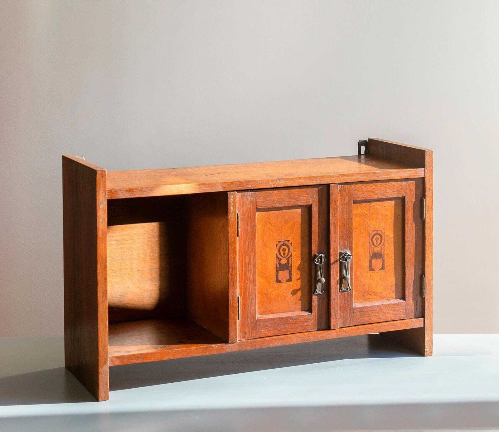Antique Art Nouveau Wall Cabinet   Oak Hanging Cupboard   Jugendstil Cabinet, 1900s