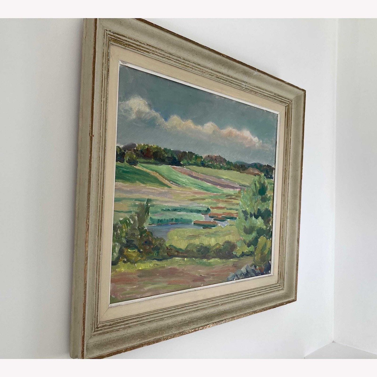Summer Fields Landscape   Large Vintage Scandinavian Original Oil On Board Painting Dated 1939 photo Art