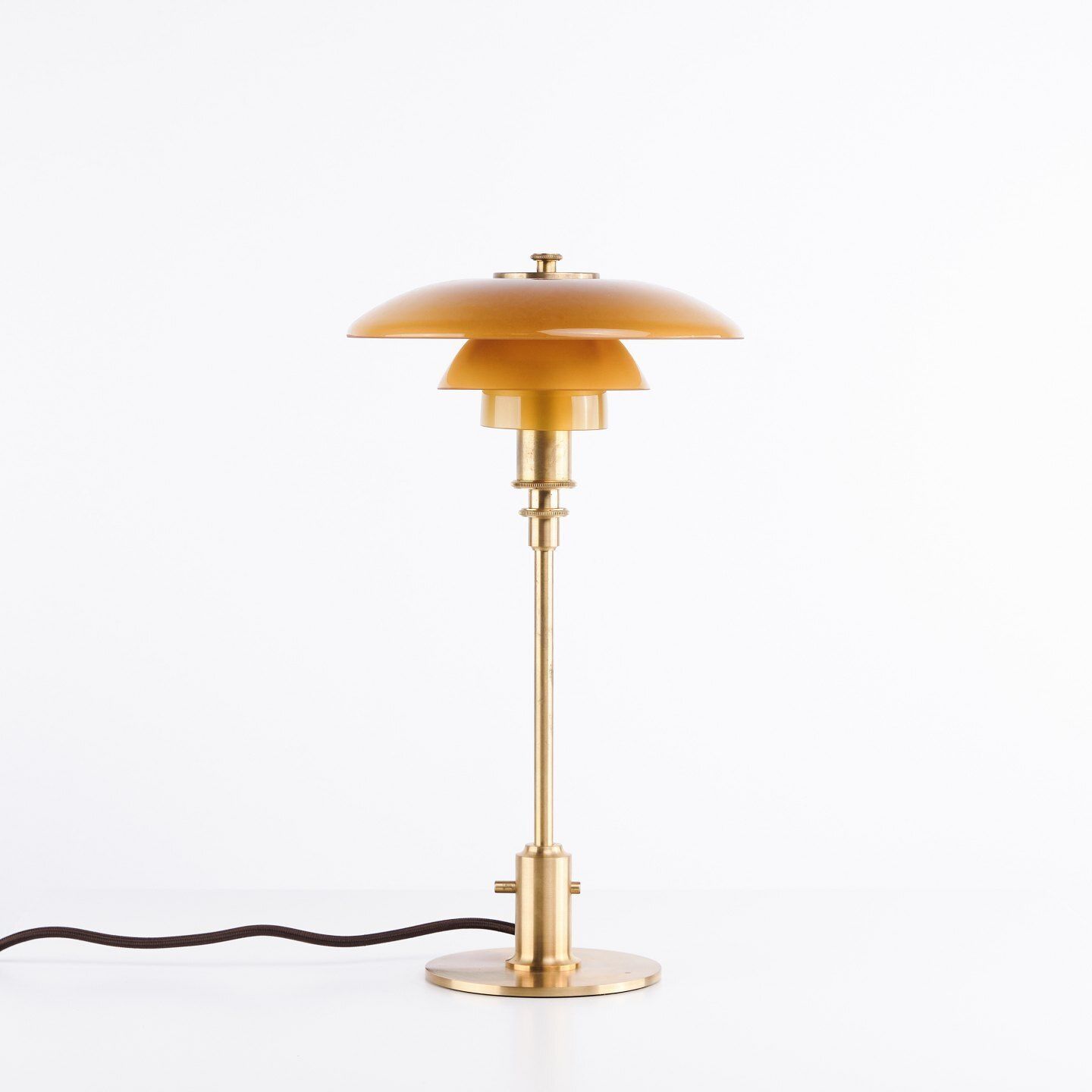 photo for sale Poul Henningsen Table Lamp Model Ph 2/1 Limited Edition In Brass With Amber Shades, Louis Poulsen