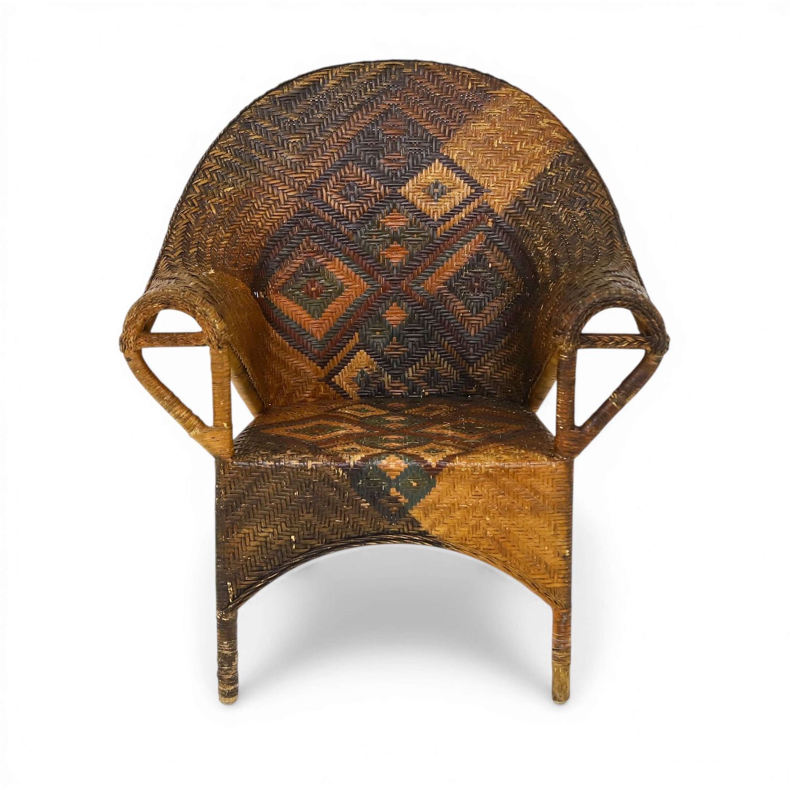 Decorative Early 20th Century Arts & Crafts Wicker Rattan Armchair By Dryad & Co