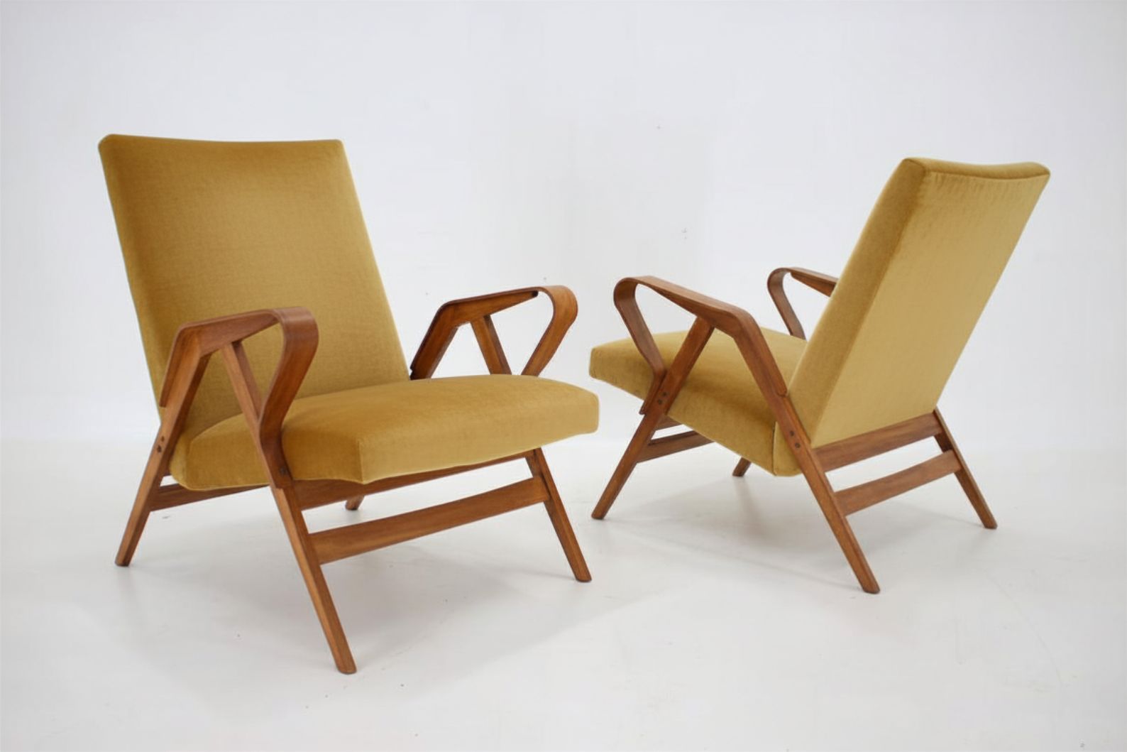 Mid Century Armchairs, Wooden Frame & Upholstered, František Jirák, 1960s–70s, Czechoslovakia
