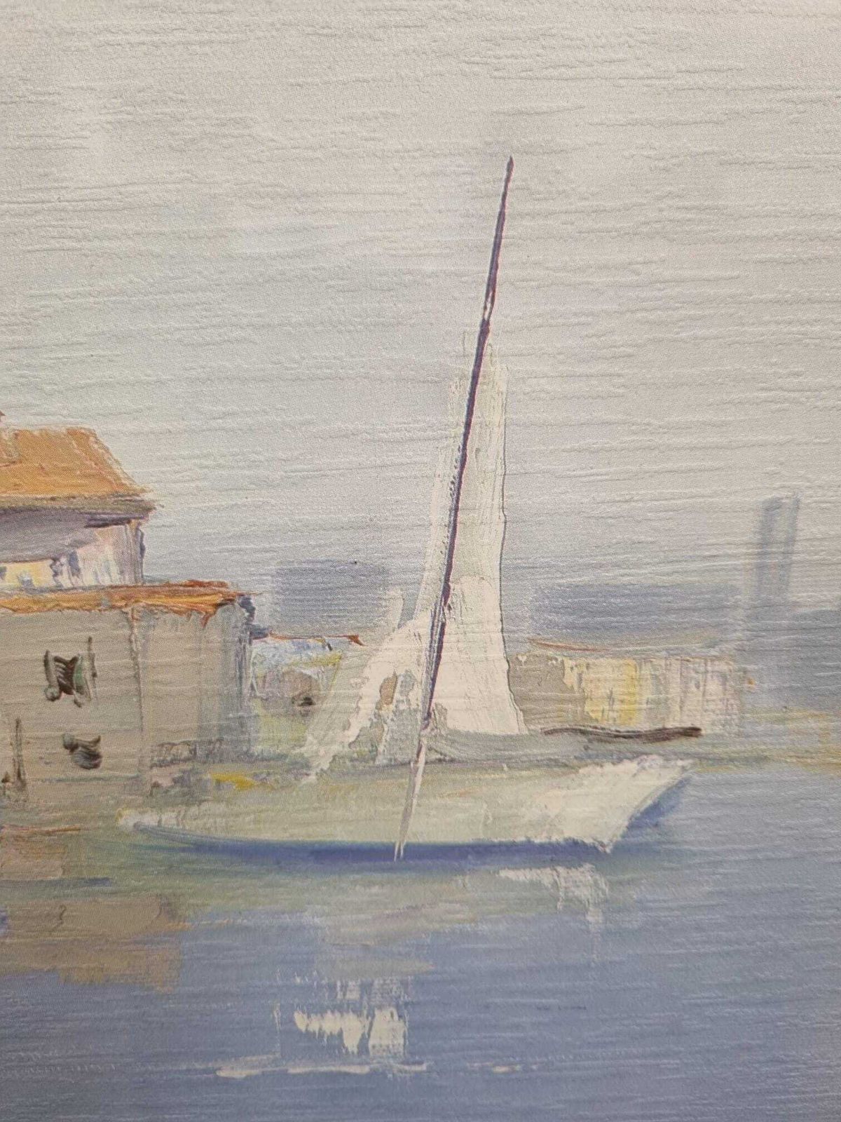 Original Signed Oil Painting On Canvas / Coastal Harbour Scene / C1960 photo 160.0