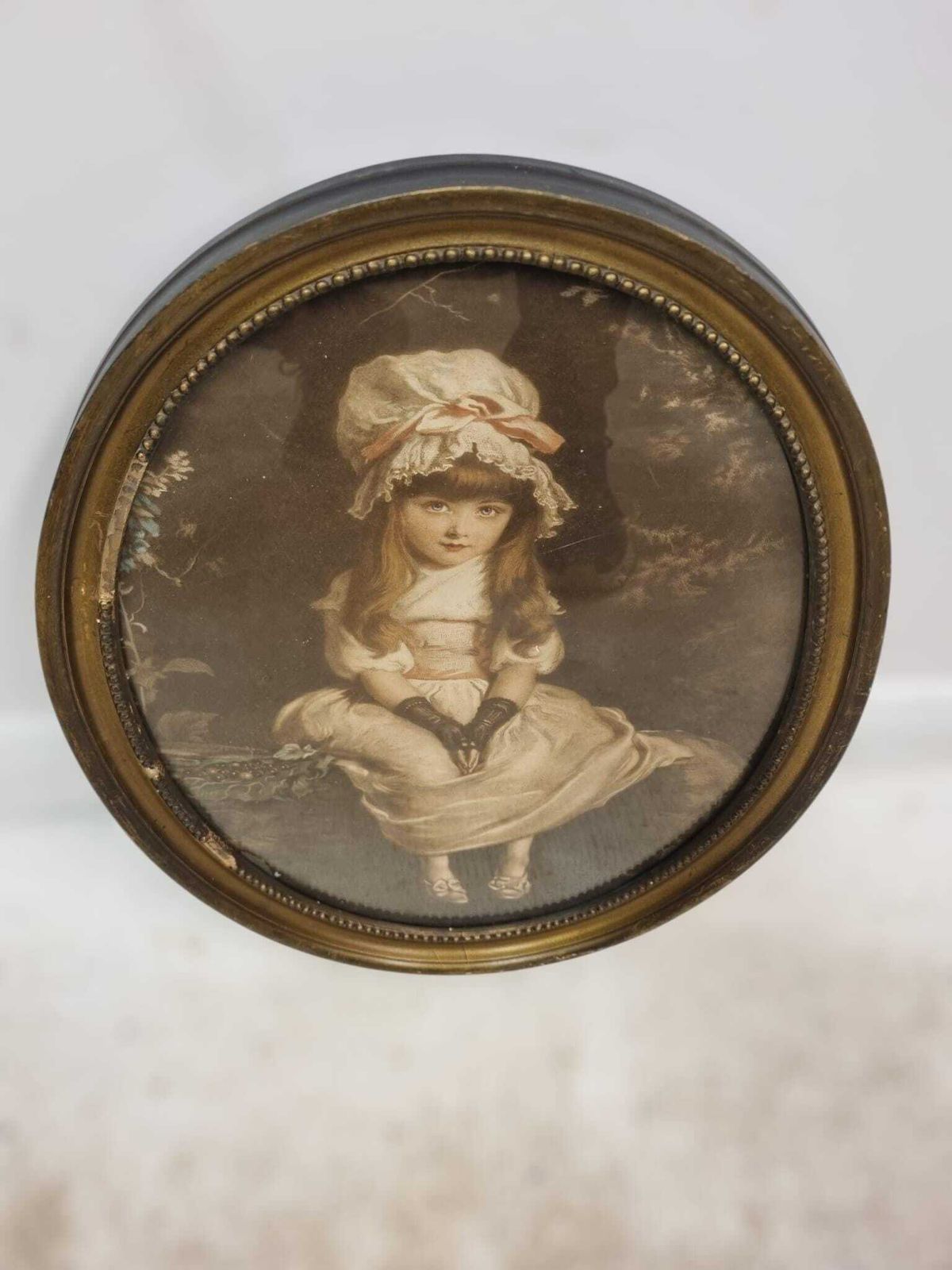 Antique Oval Portrait Of A Young Girl / Framed Print / C.1910 photo for sale