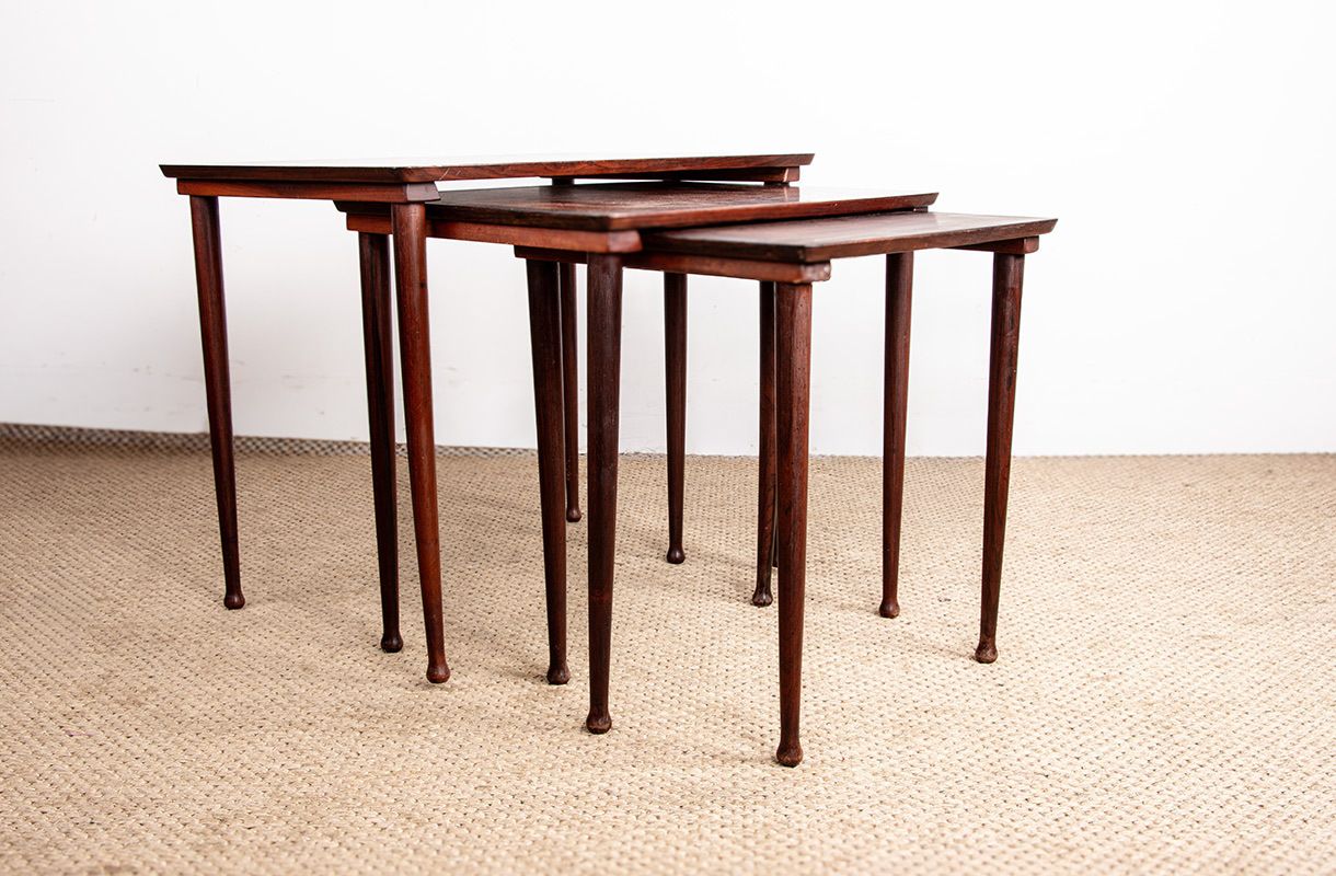 Three Danish Nesting Tables In Rosewood By Mobelintersia 1960. photo buy