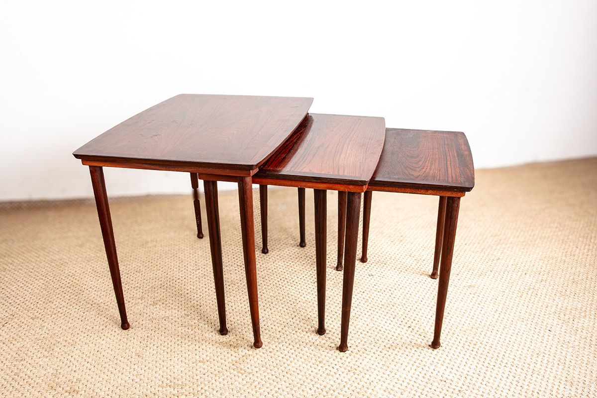 photo for sale Three Danish Nesting Tables In Rosewood By Mobelintersia 1960.