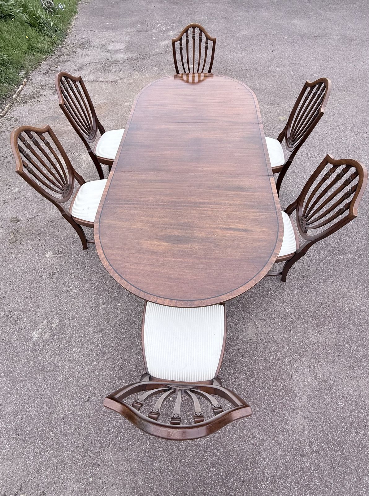 Edwardian (1900–1915) Mahogany Twin Pedestal Extending Dining Table & 6 Shield Back Chairs photo Furniture