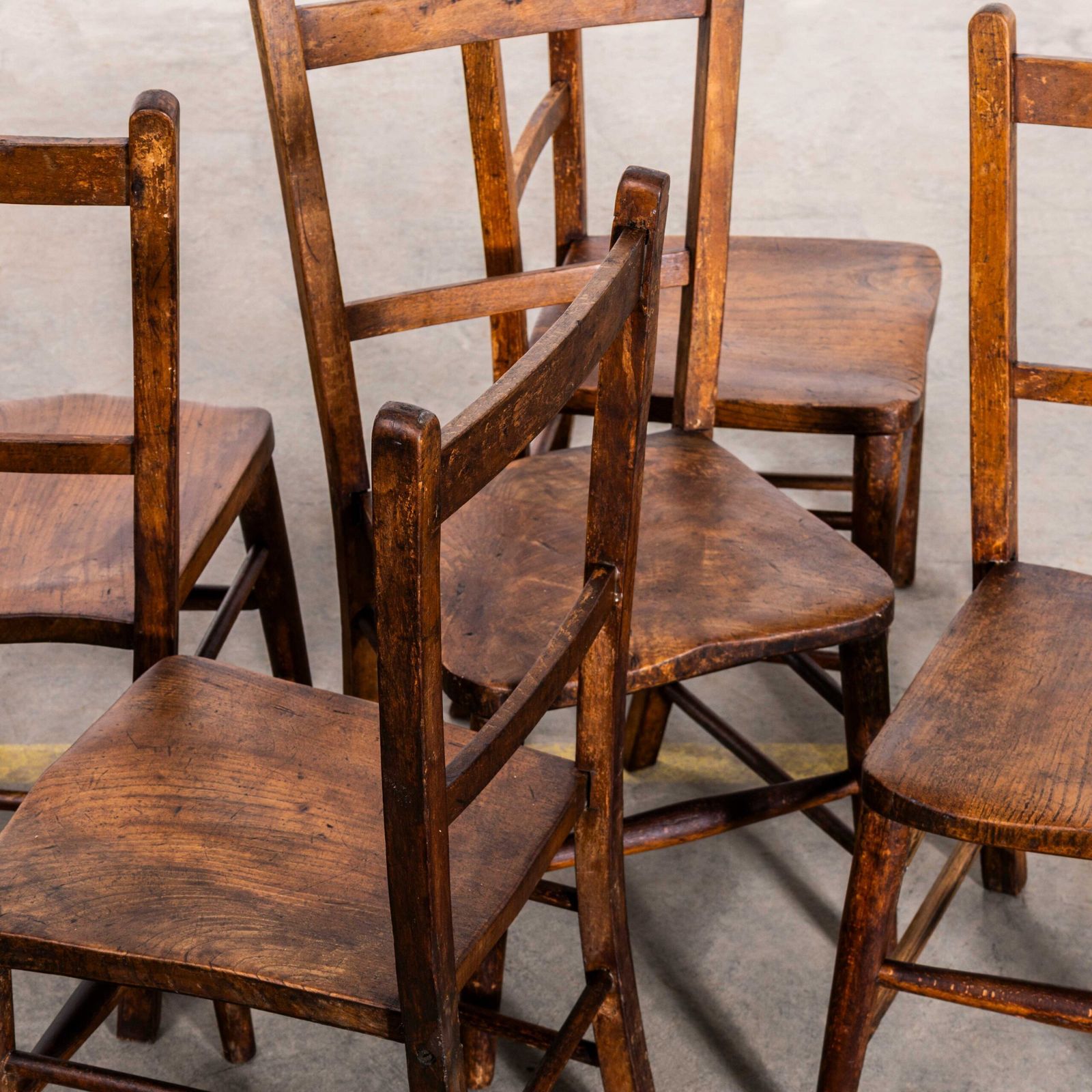 1940’s English Solid Ash And Elm Children’s Chapel Chairs – Set Of Five photo 399.0