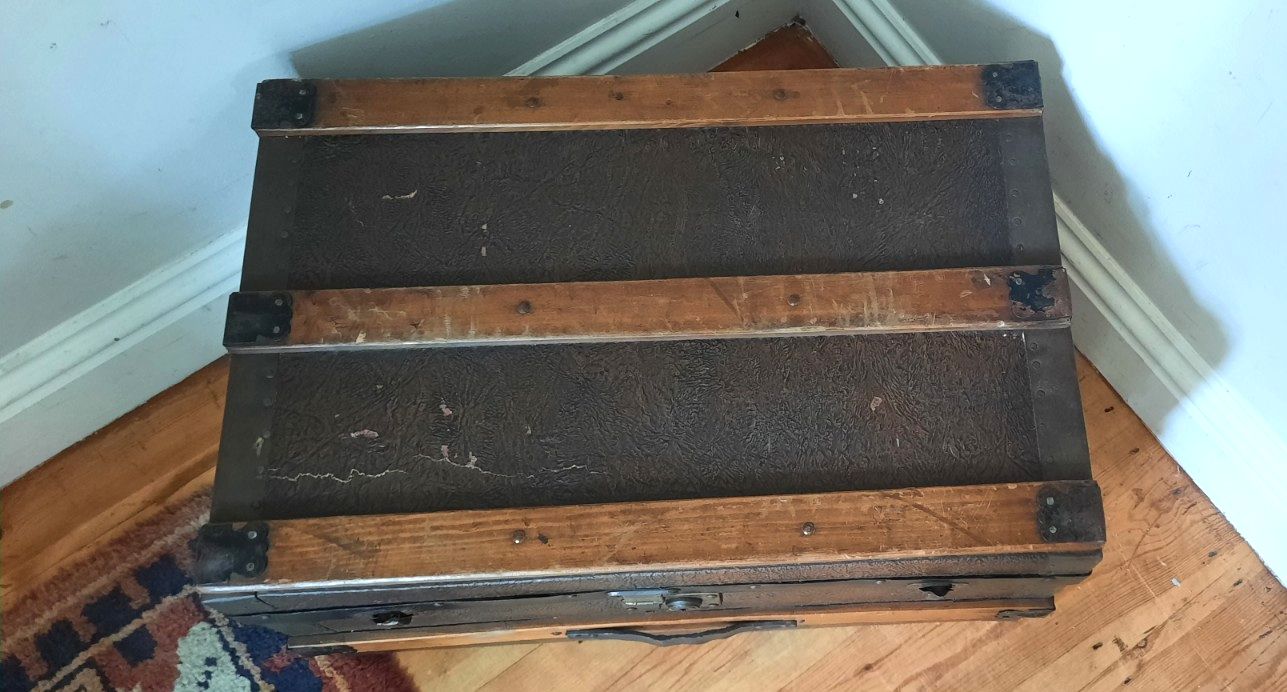 Vintage Wooden Chest Trunk Box Metal Pine Rectangle Coffee Table Wood photo for sale