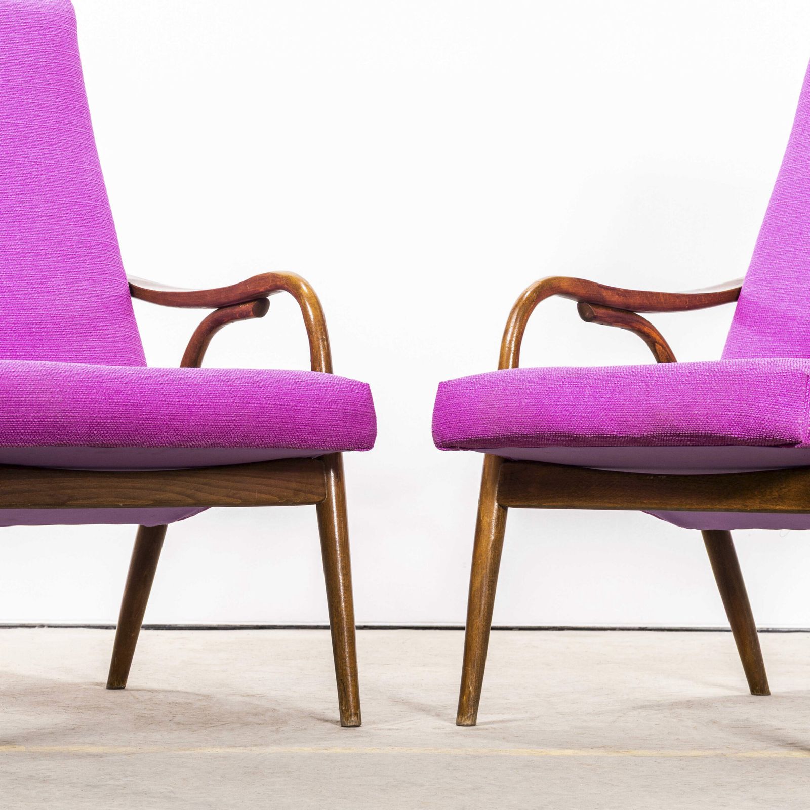 1950’s Mid Century Pink Upholstered Armchairs With Straight Arms And Top Caps photo 395.0