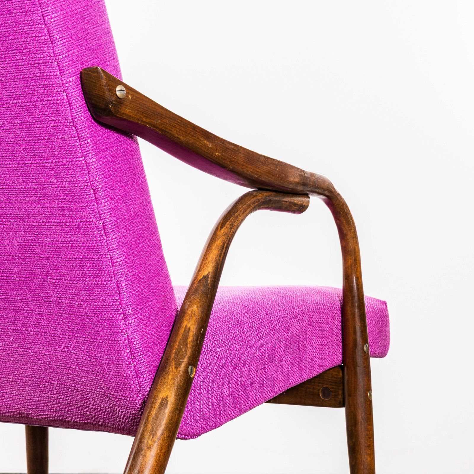 1950’s Mid Century Pink Upholstered Armchairs With Straight Arms And Top Caps photo buy