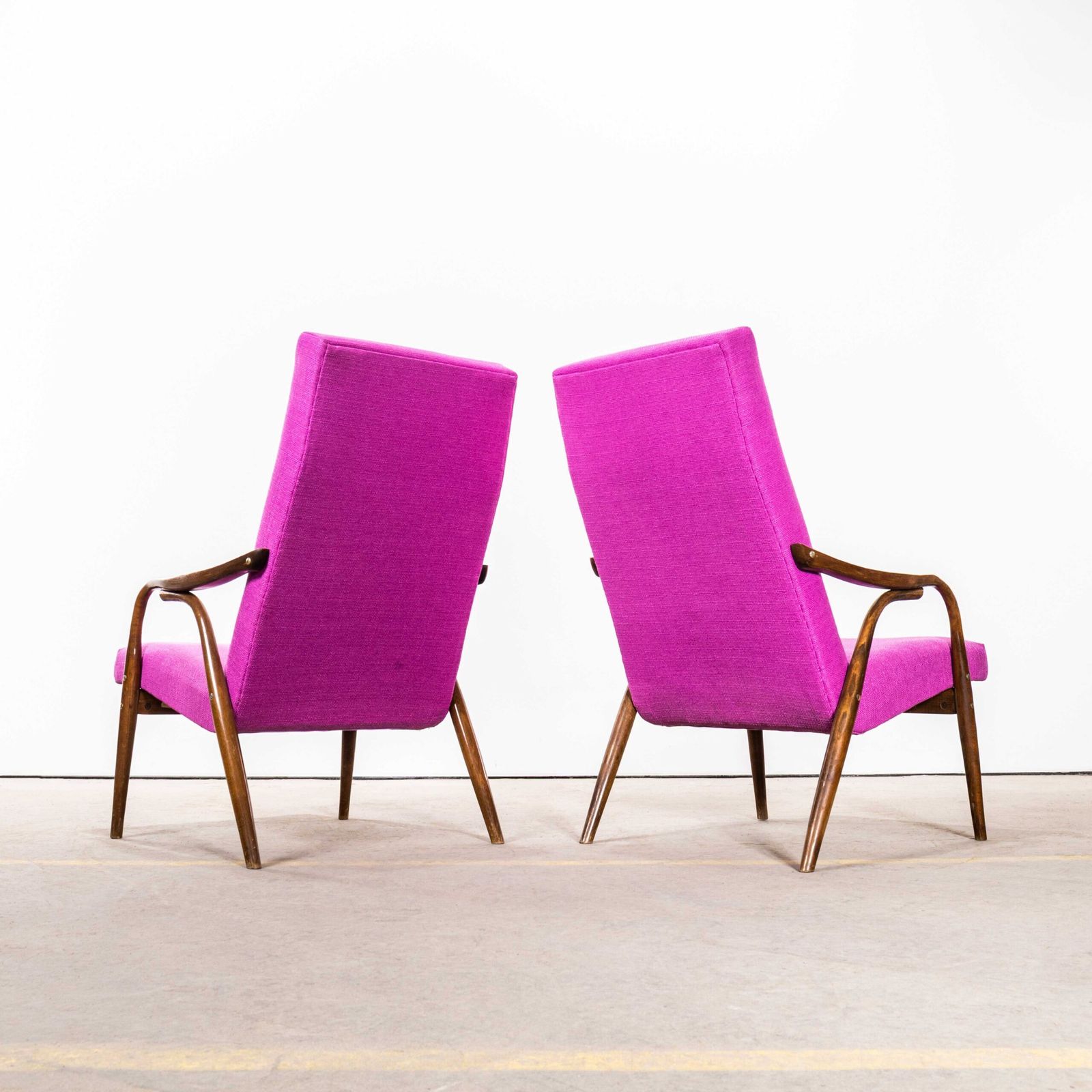 1950’s Mid Century Pink Upholstered Armchairs With Straight Arms And Top Caps photo vintage