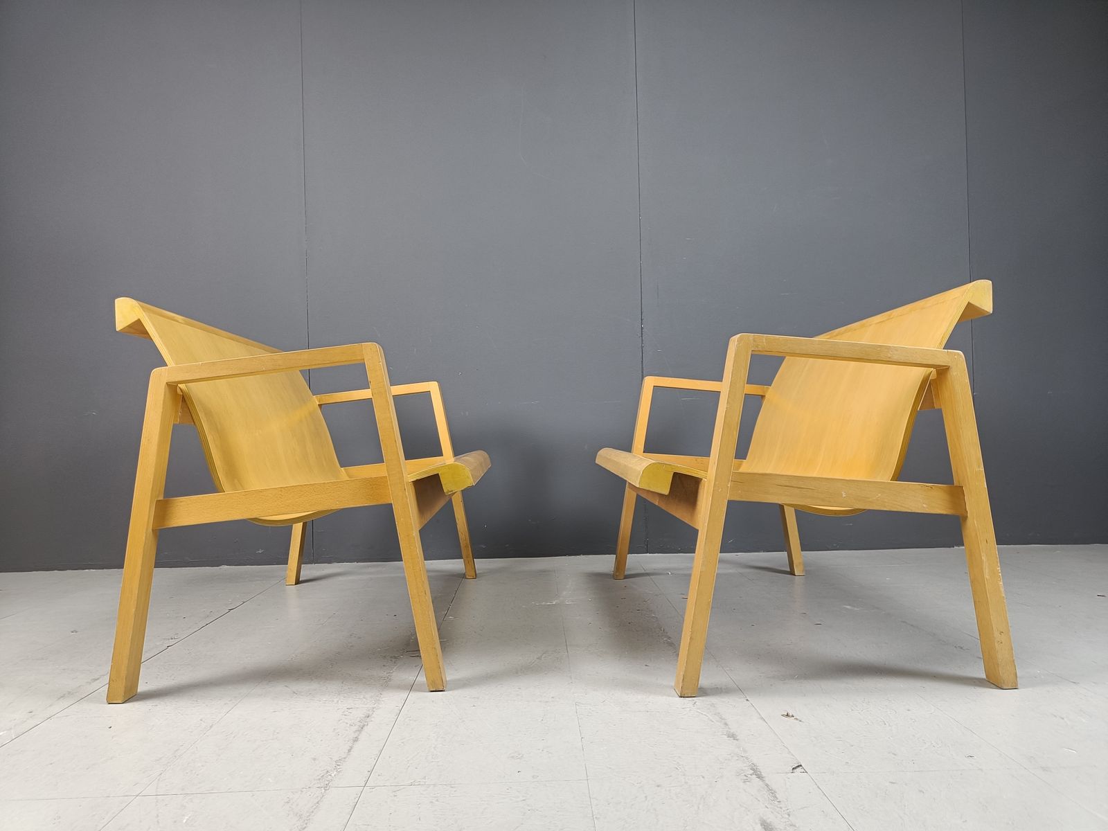 photo for sale Mid Century Plywood Benches In The Manner Of Alvar Aalto, 1960   Set Of 2