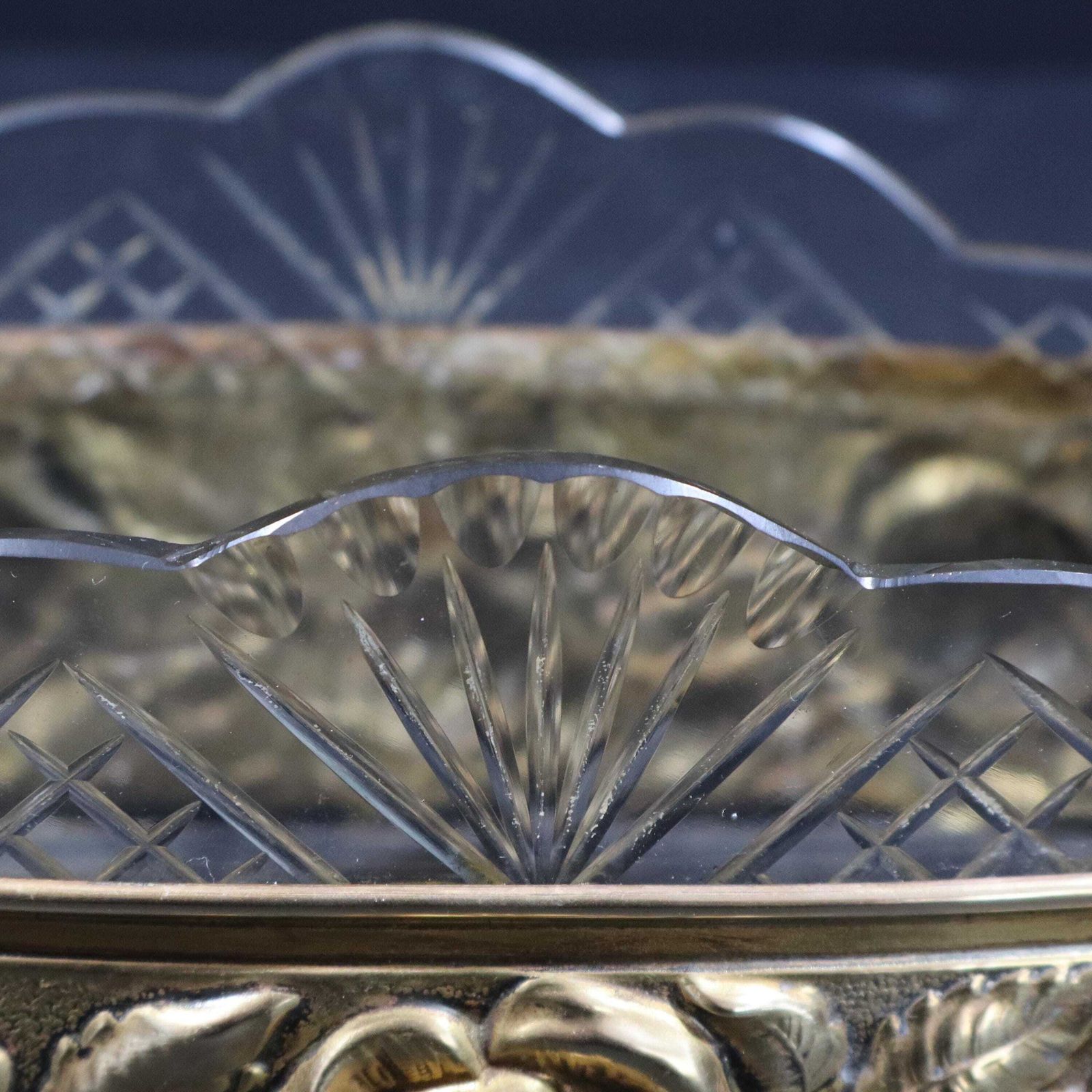 photo for sale Antique French Brass & Crystal Jardiniere   Elegant Centerpiece Fruit Bowl