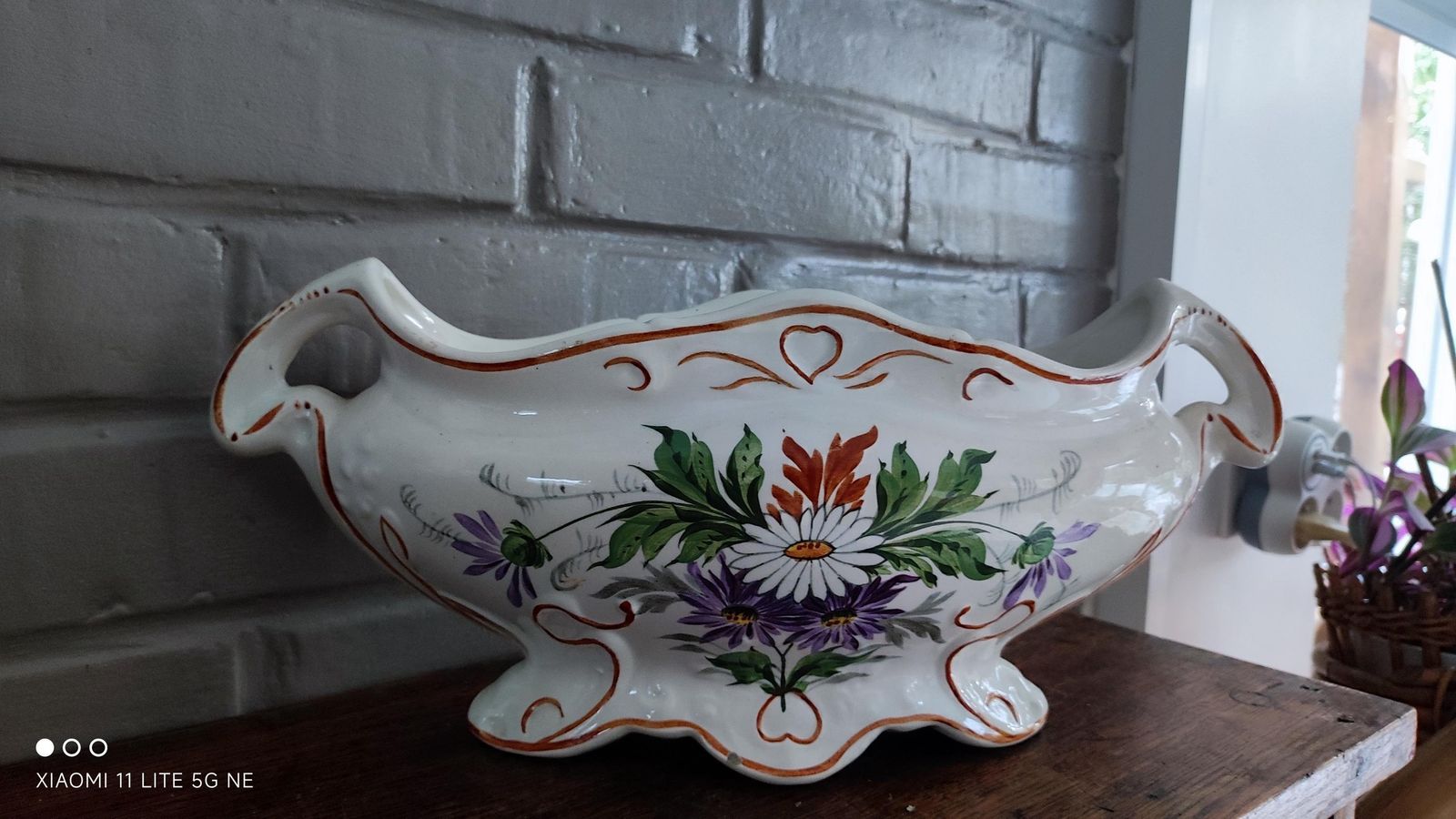 157.0 Large Art Nouveau Planter, Floral Earthenware Planter St Amand photo