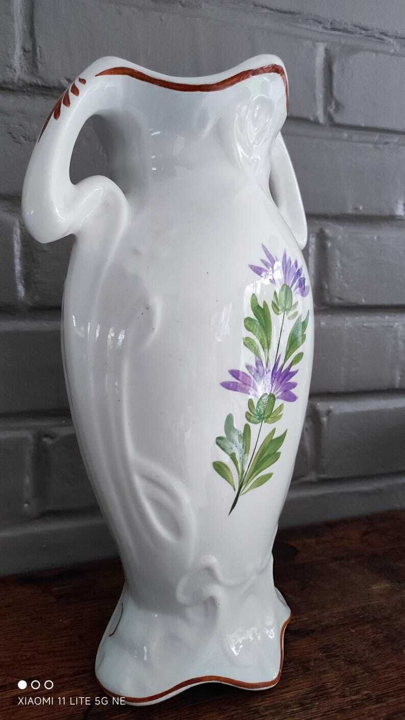 French Art Nouveau Floral Vase In White Earthenware, Saint Amand photo vinterior