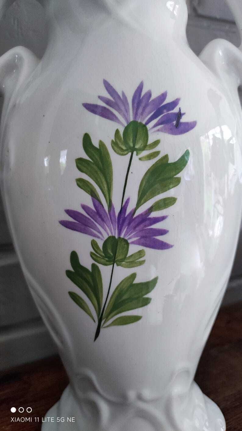 French Art Nouveau Floral Vase In White Earthenware, Saint Amand photo buy