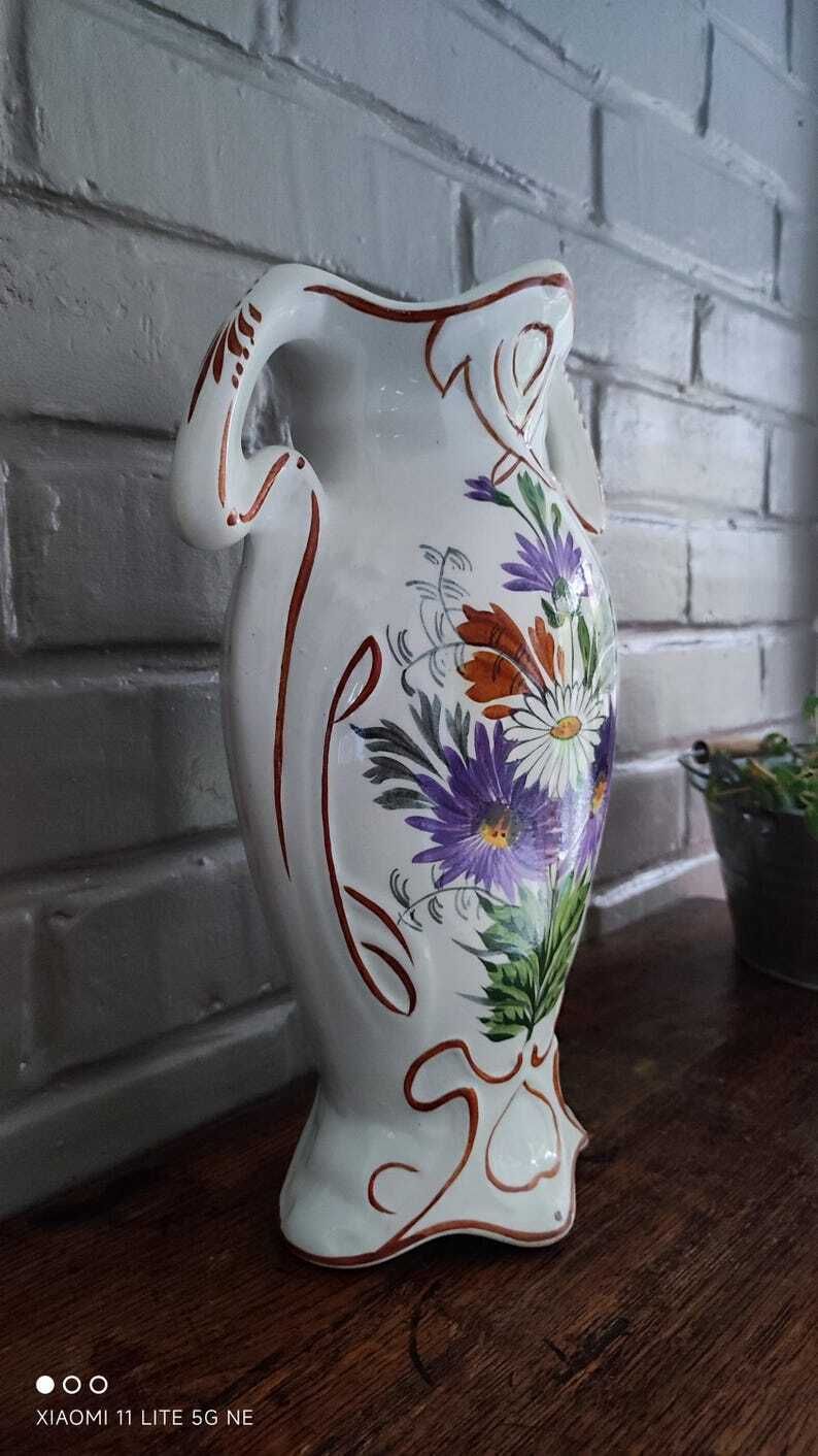 photo furniture French Art Nouveau Floral Vase In White Earthenware, Saint Amand