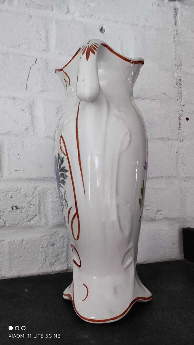 photo for sale French Art Nouveau Floral Vase In White Earthenware, Saint Amand