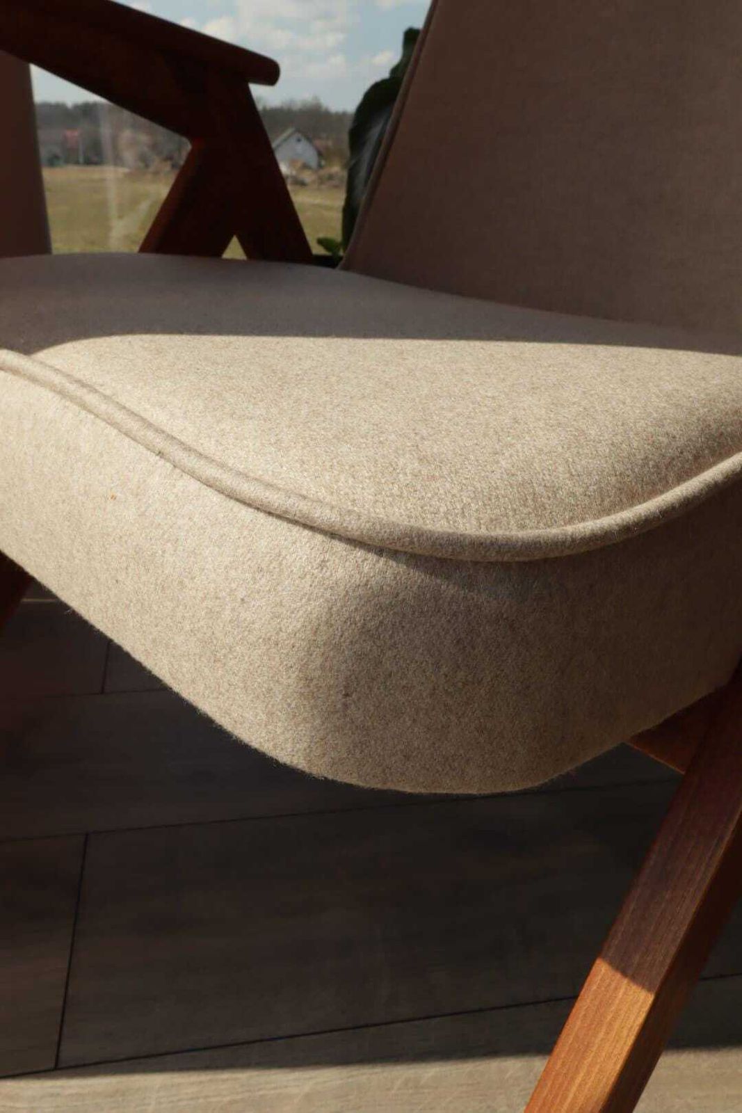 Vintage Lounge Chair Beige Wool Upholstery, Scandinavian Design photo buy