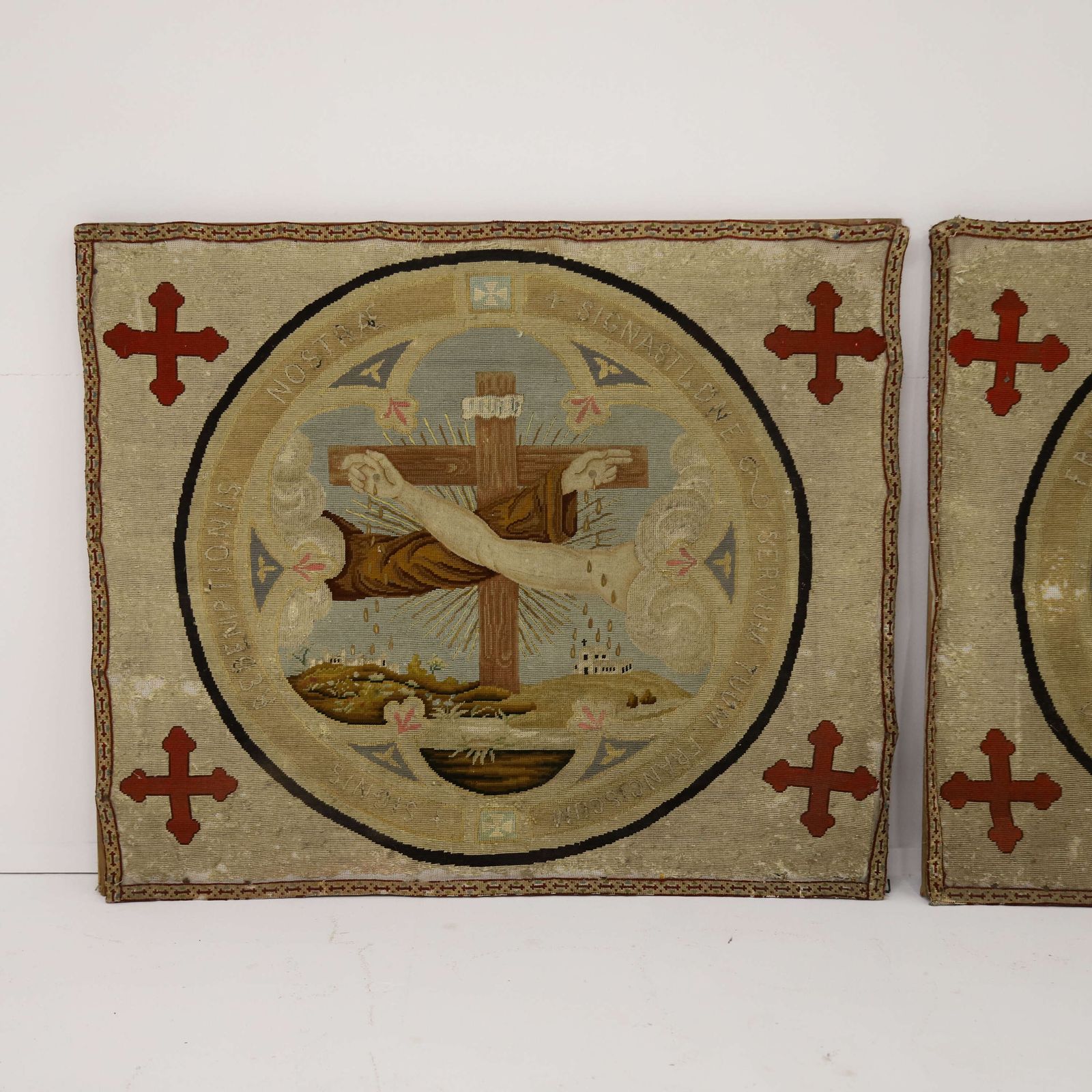 Pair Of Religious Needlepoint Tapestries   Dedicated To St France & The Poor Clares Orders photo furniture