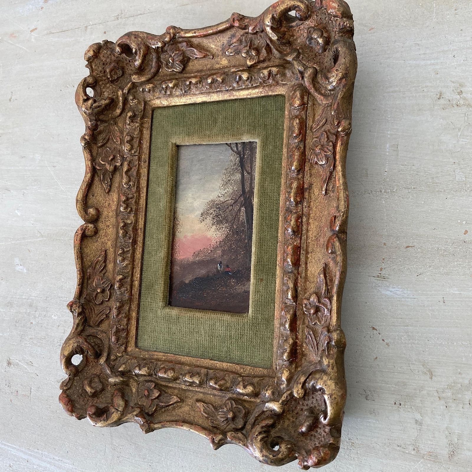 Gathering Wood   Antique Miniature Original Oil Painting   British Artist photo furniture