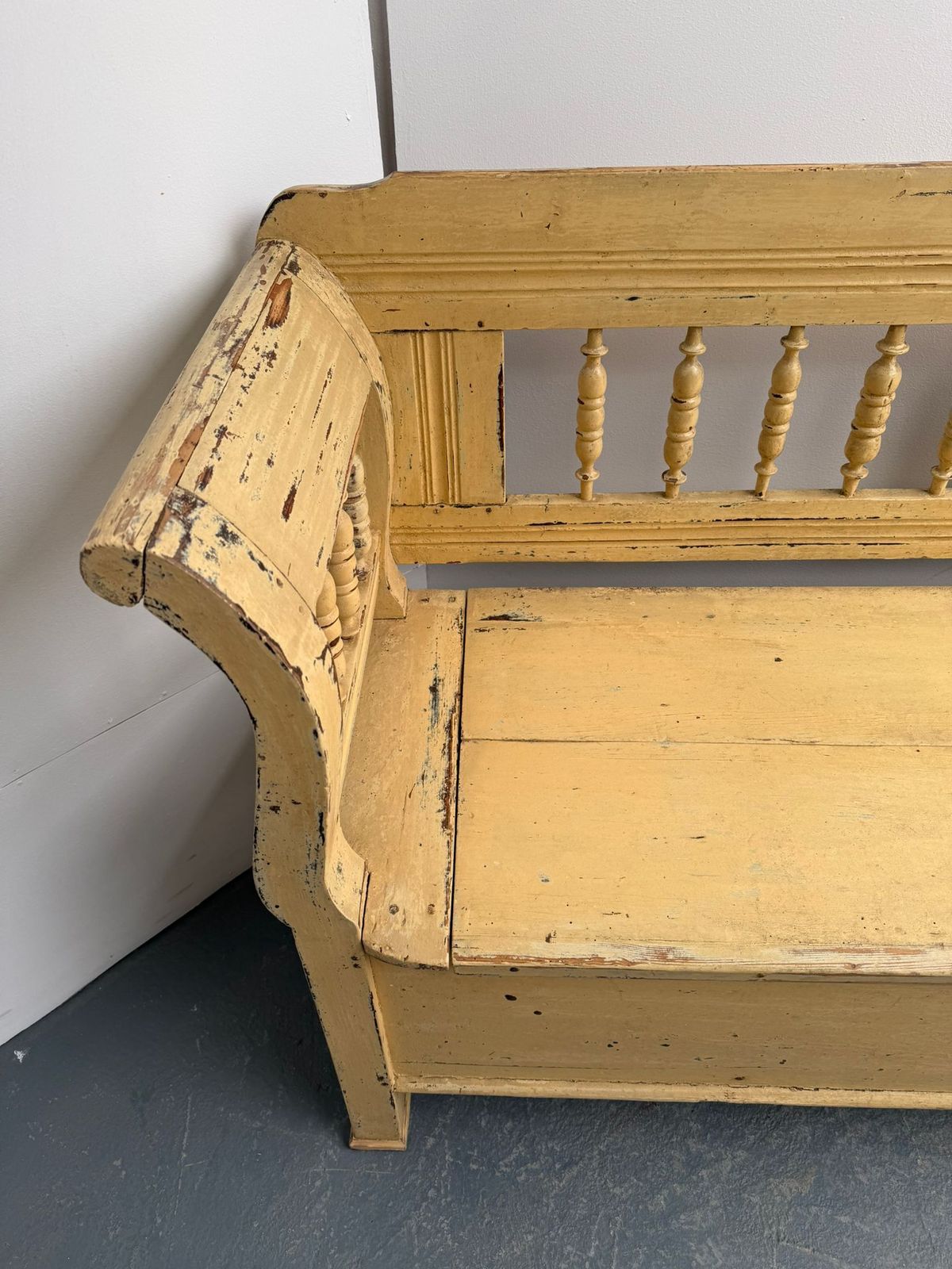 An Original Painted Cream Victorian Pine Hungarian 3 Seater Bench photo buy