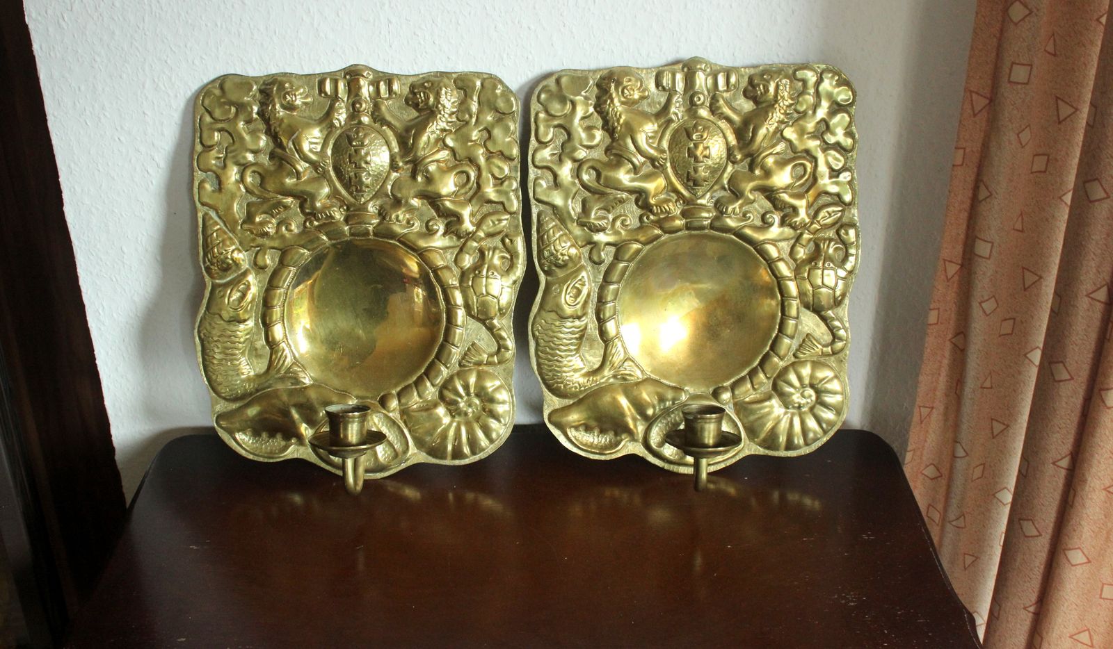 Large Brass Wall Plates With Candle Stick   Set Of 2   Vintage From The 60s photo Home Decor
