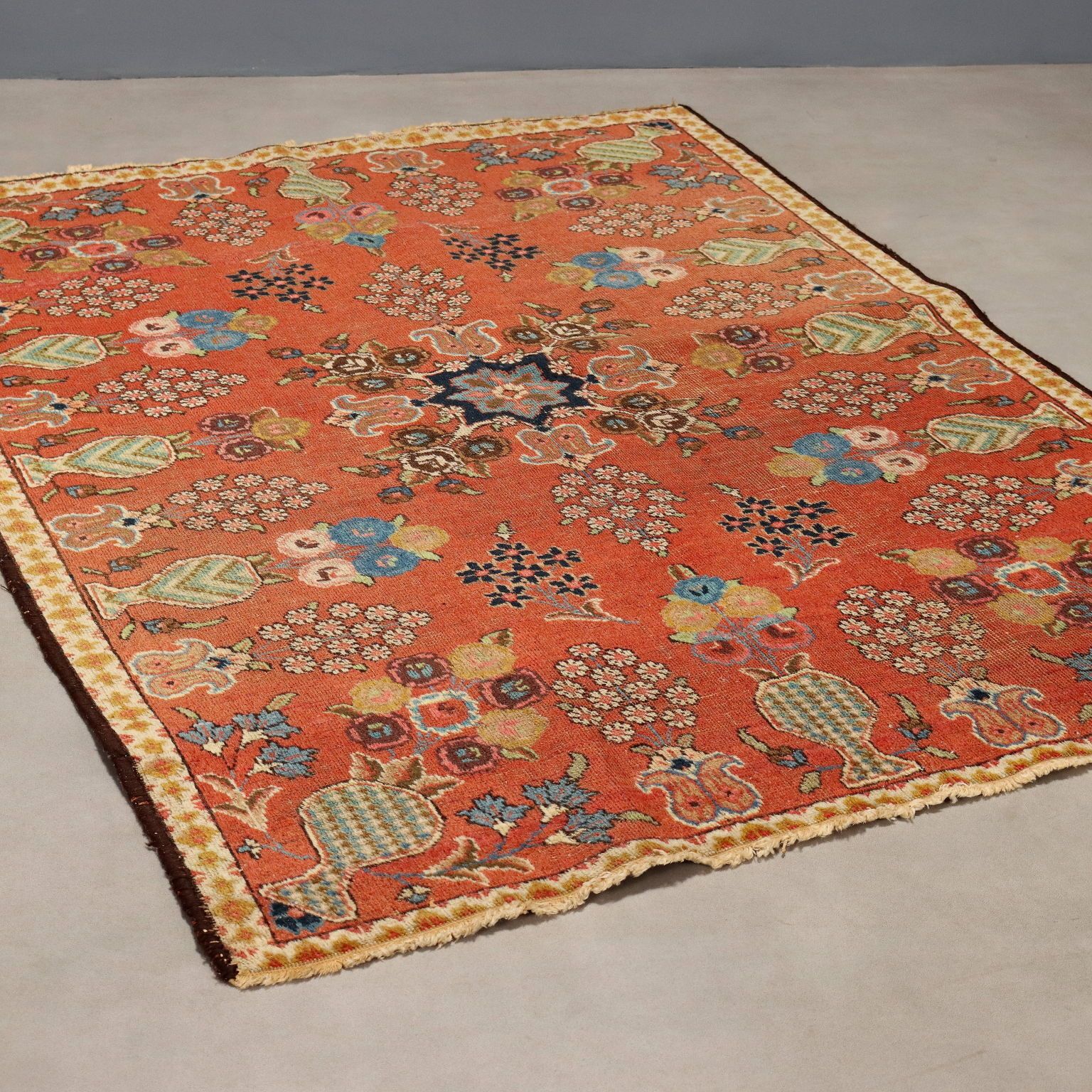 Antique Asian Carpet Cotton Wool Heavy Knot 72 X 53 In