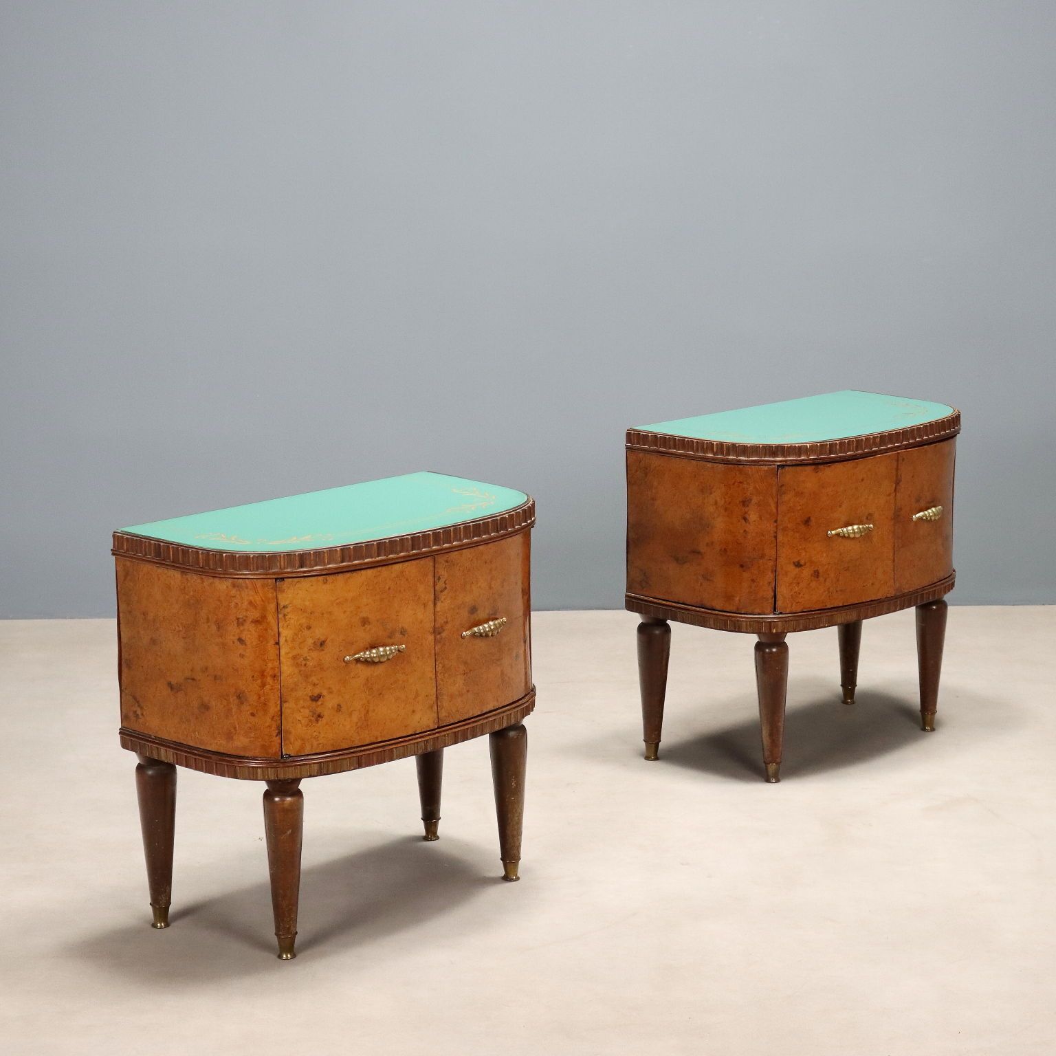 Vintage Bedside Tables Painted Beech Glass Design Italy 1950s