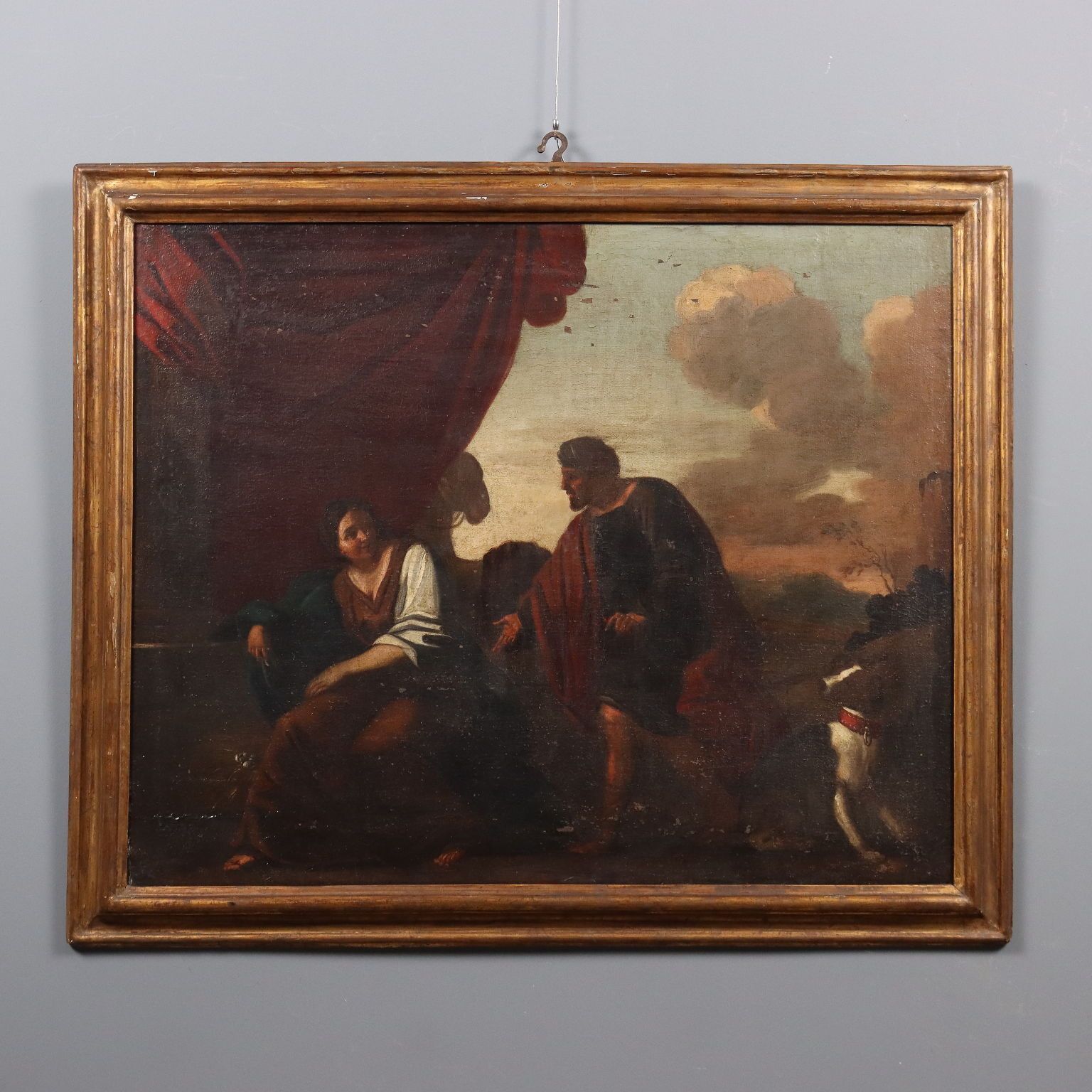 Antique Painting Biblical Scene Tamar And Judah Oil On Canvas '600